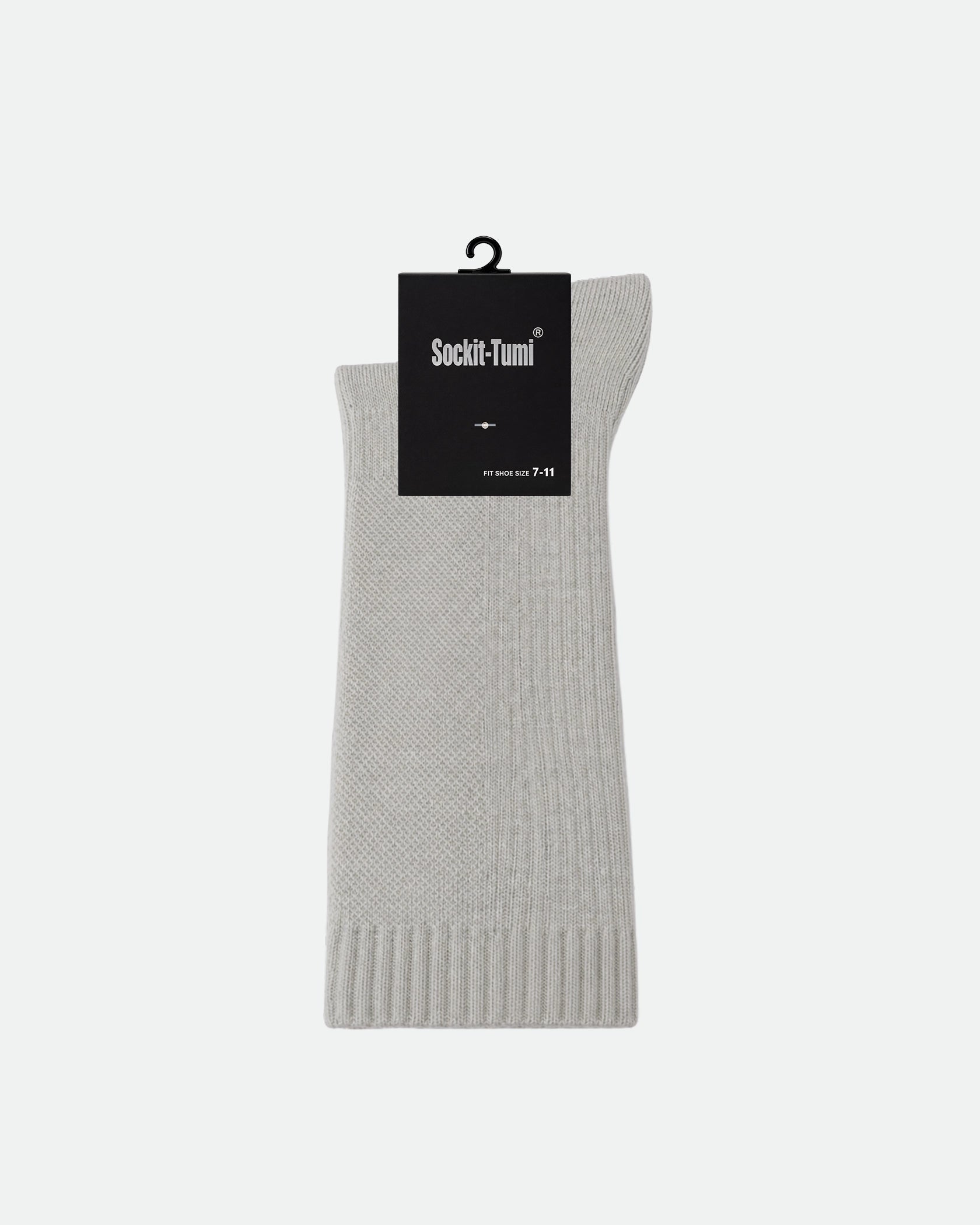 Men's Wide Cuff Waffle Textured Knit Crew Socks Light Grey