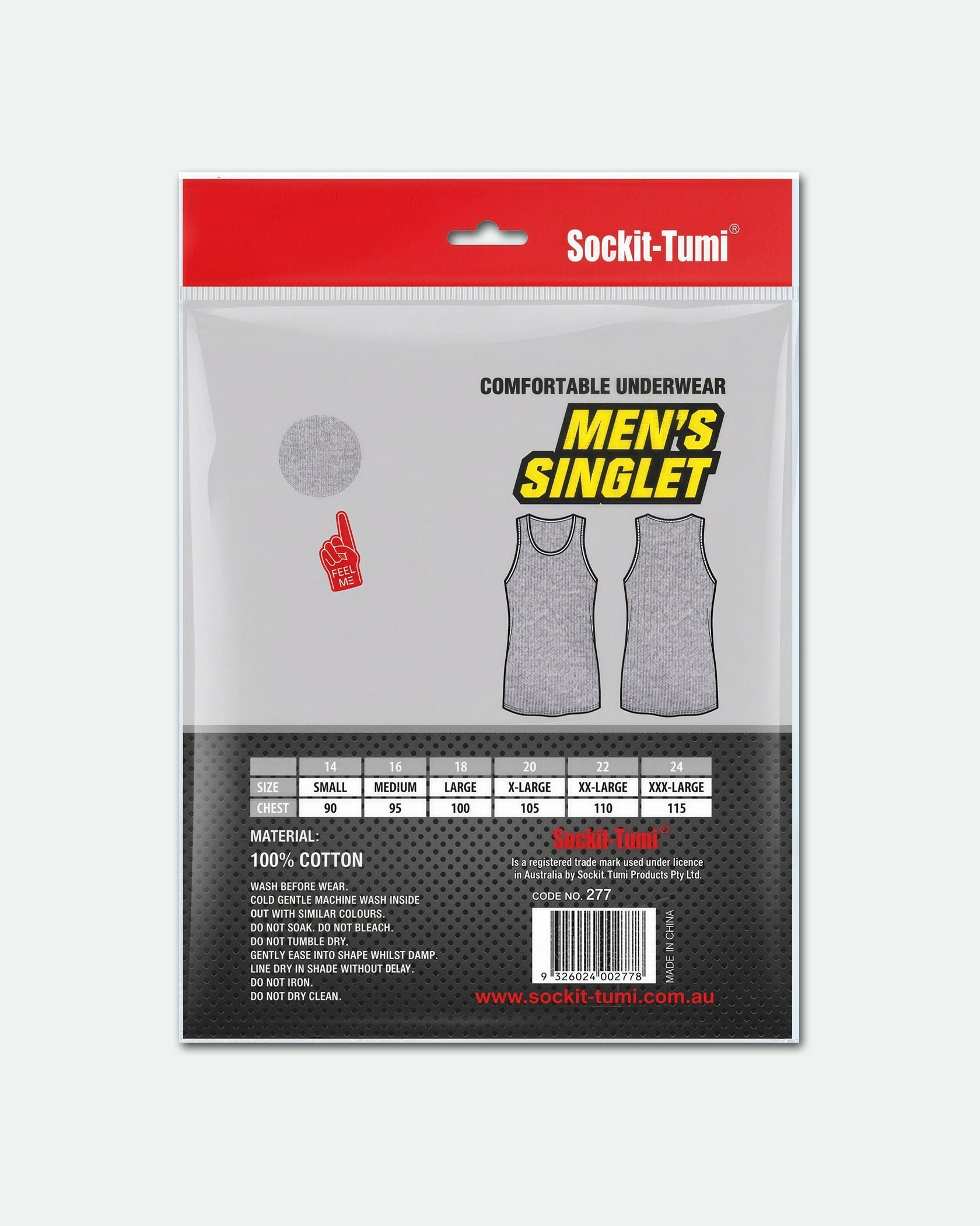 Sockit-Tumi 100% Cotton Plain Singlets Grey