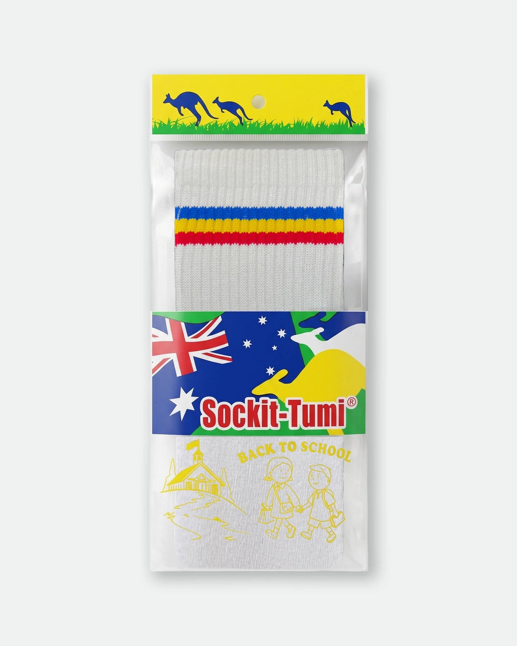 Sockit-Tumi Custom Cushioned School Socks Striped Blue/Yellow/Red