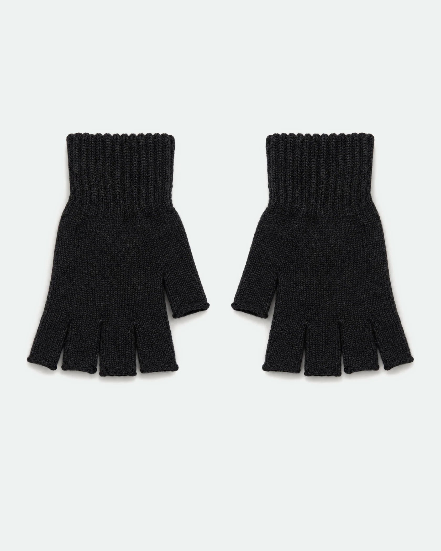 Fingerless Knit Acrylic Gloves Black - Angle 2