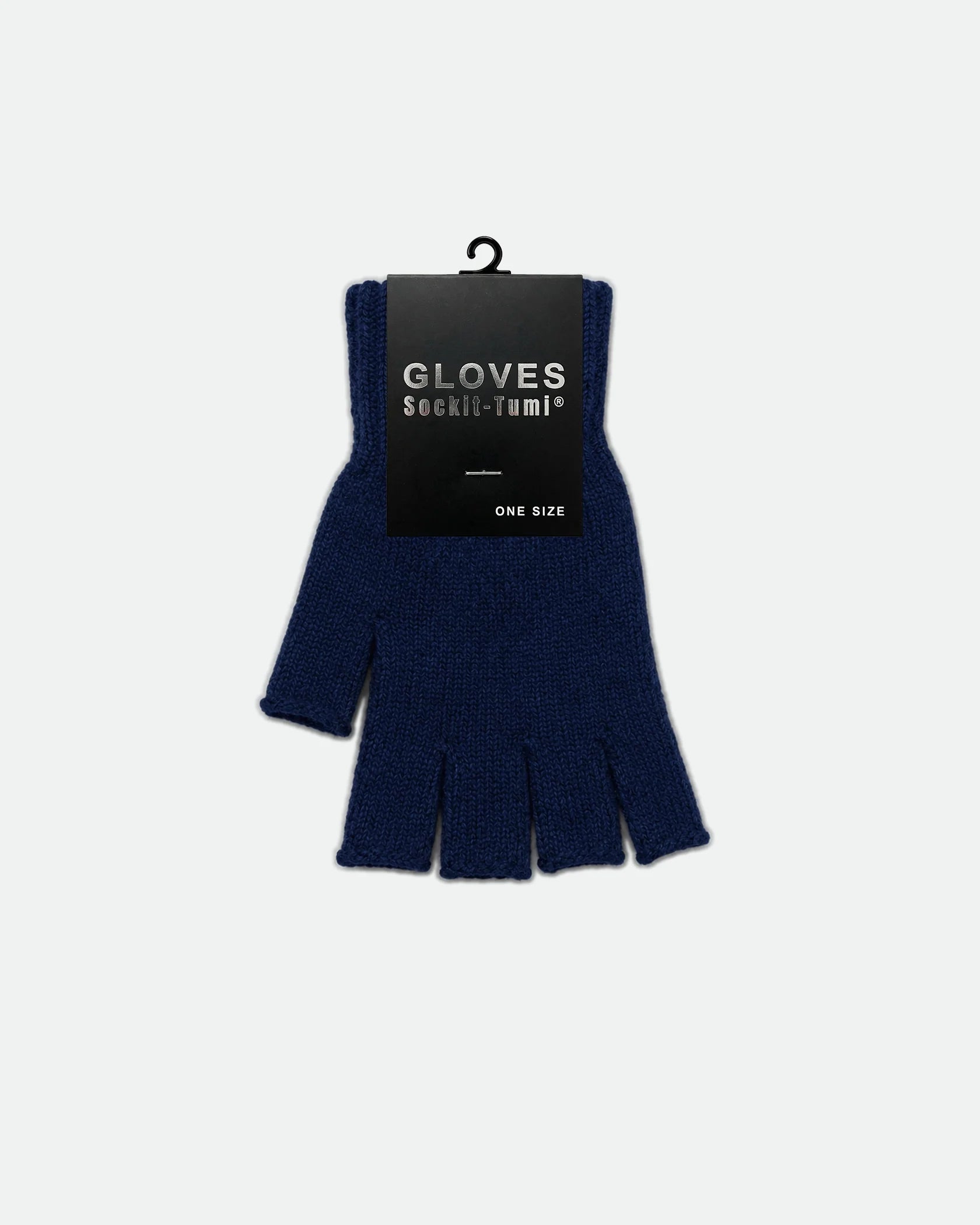 Fingerless Knit Acrylic Gloves Navy Blue