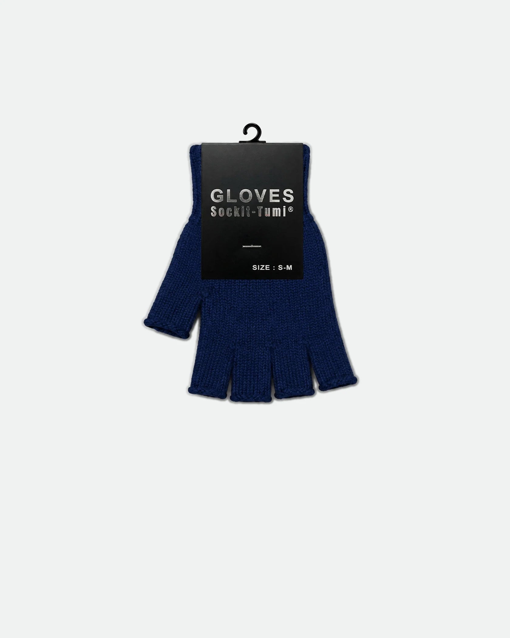 Fingerless Knit Acrylic Gloves Navy Blue S-M