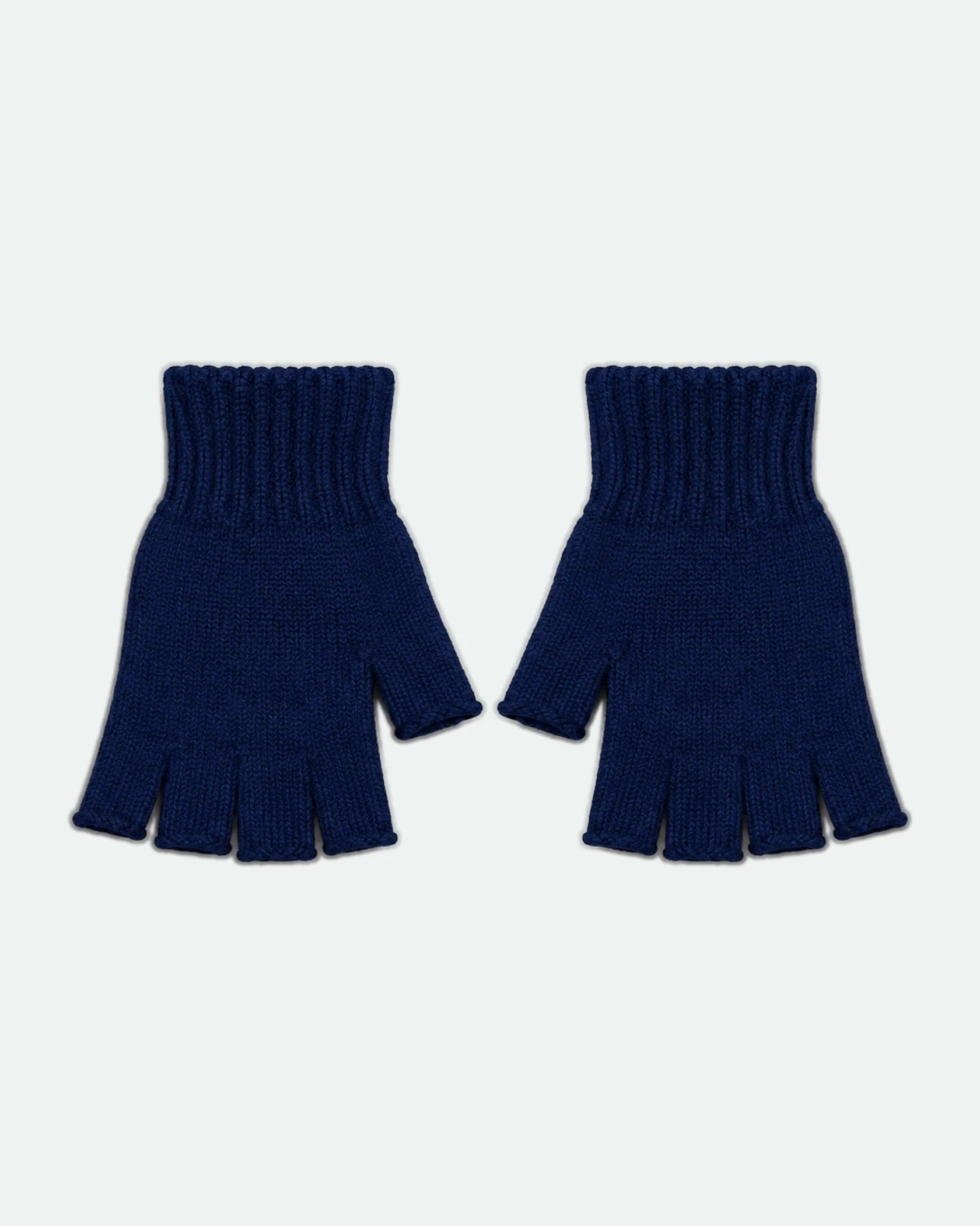 Fingerless Knit Acrylic Gloves Navy Blue S-M - Angle 2