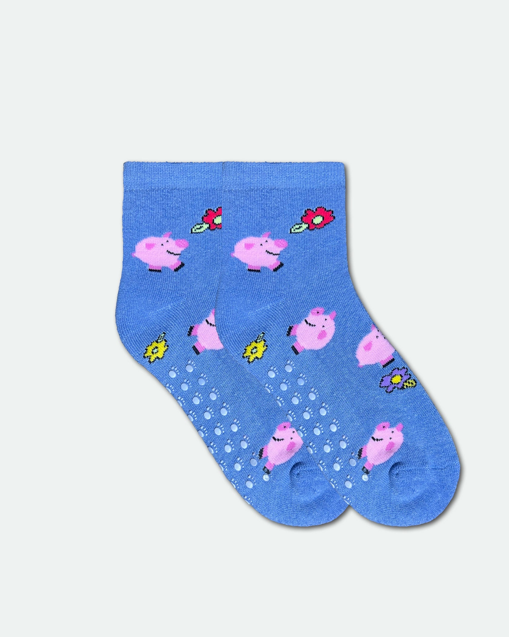 Women's Non-Slip Novelty Bed Socks — Flying Pig Print Royal Blue