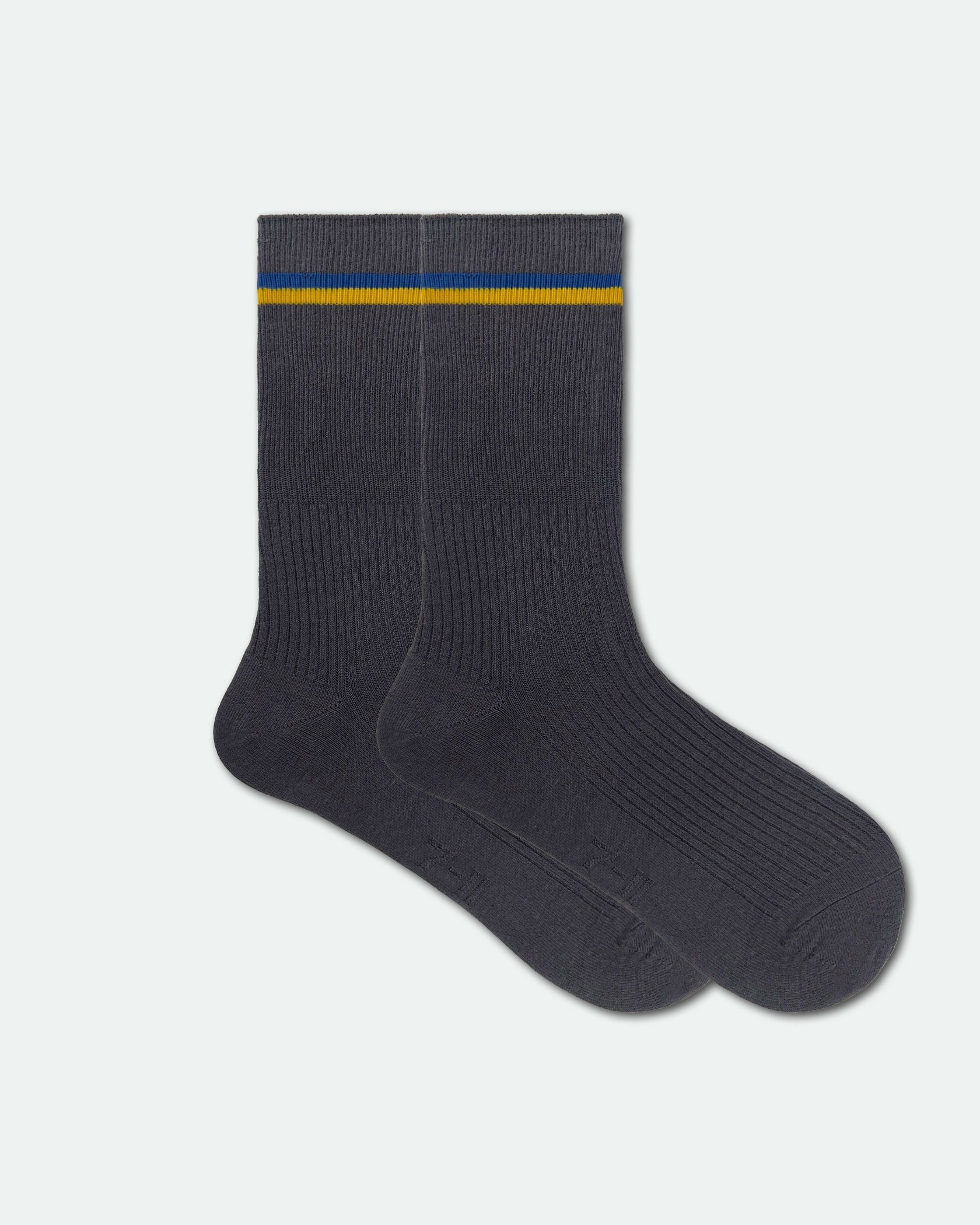 Sockit-Tumi Custom School Socks Grey with Royal Blue and Gold Stripes