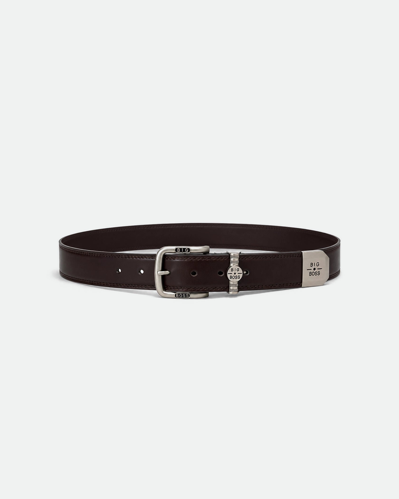 Dark Brown Leather Big Boss Branded Belt 38mm