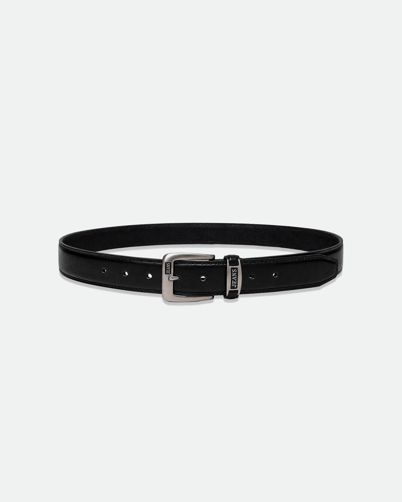 Black Leather Look Jeans Branded Belt with Twin Branded Keepers 38mm
