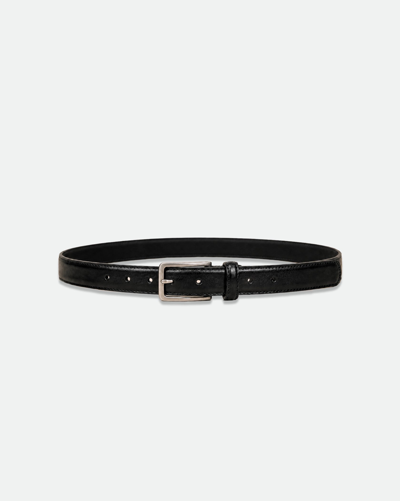 Distressed Black Leather Belt with Antique Silver Pin Buckle 33mm