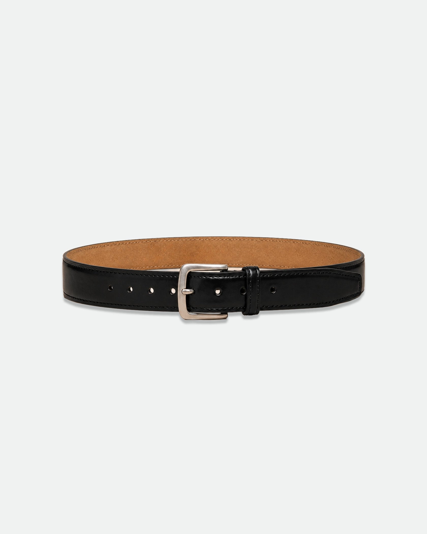 Polished Black Leather Belt with Antique Silver Pin Buckle 33mm