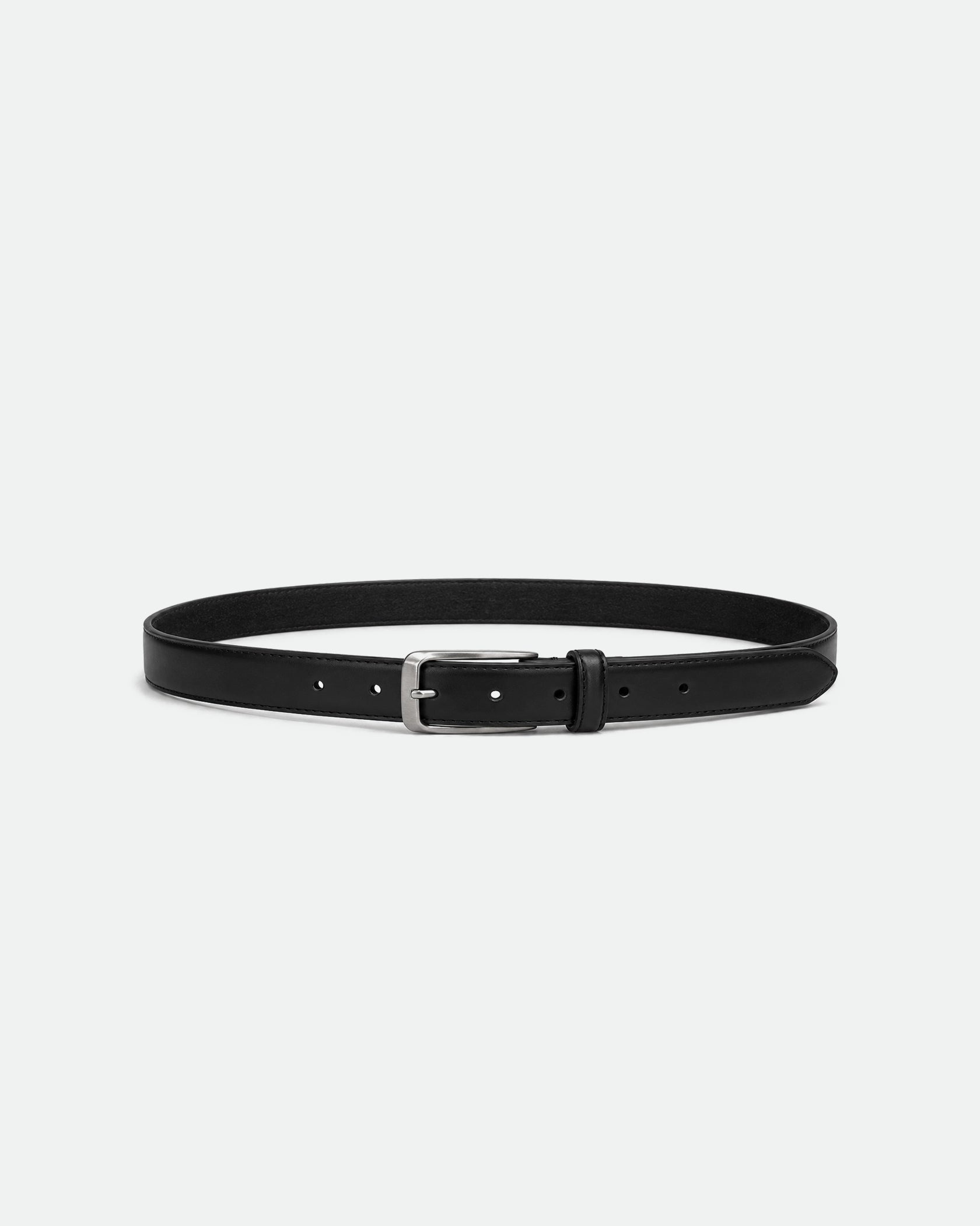 Black Slim Leather Belt with Silver Pin Buckle 29mm