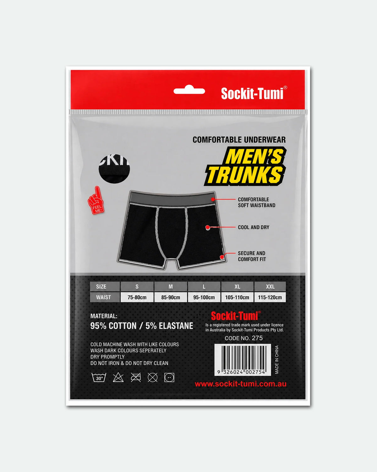 Mens Classic Longer Leg Cotton Trunks Black - Back