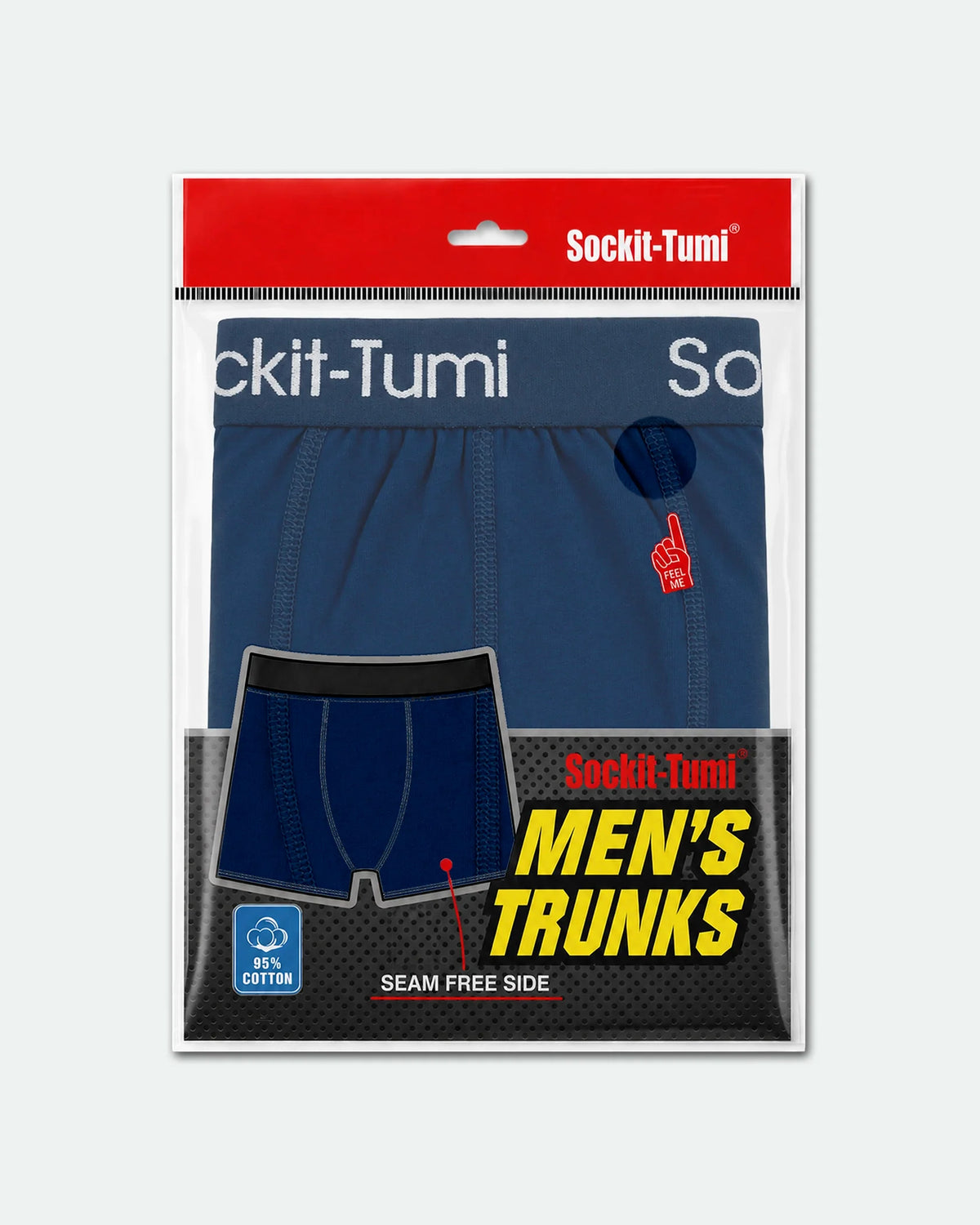 Mens Classic Longer Leg Cotton Trunks Navy Blue - Detail