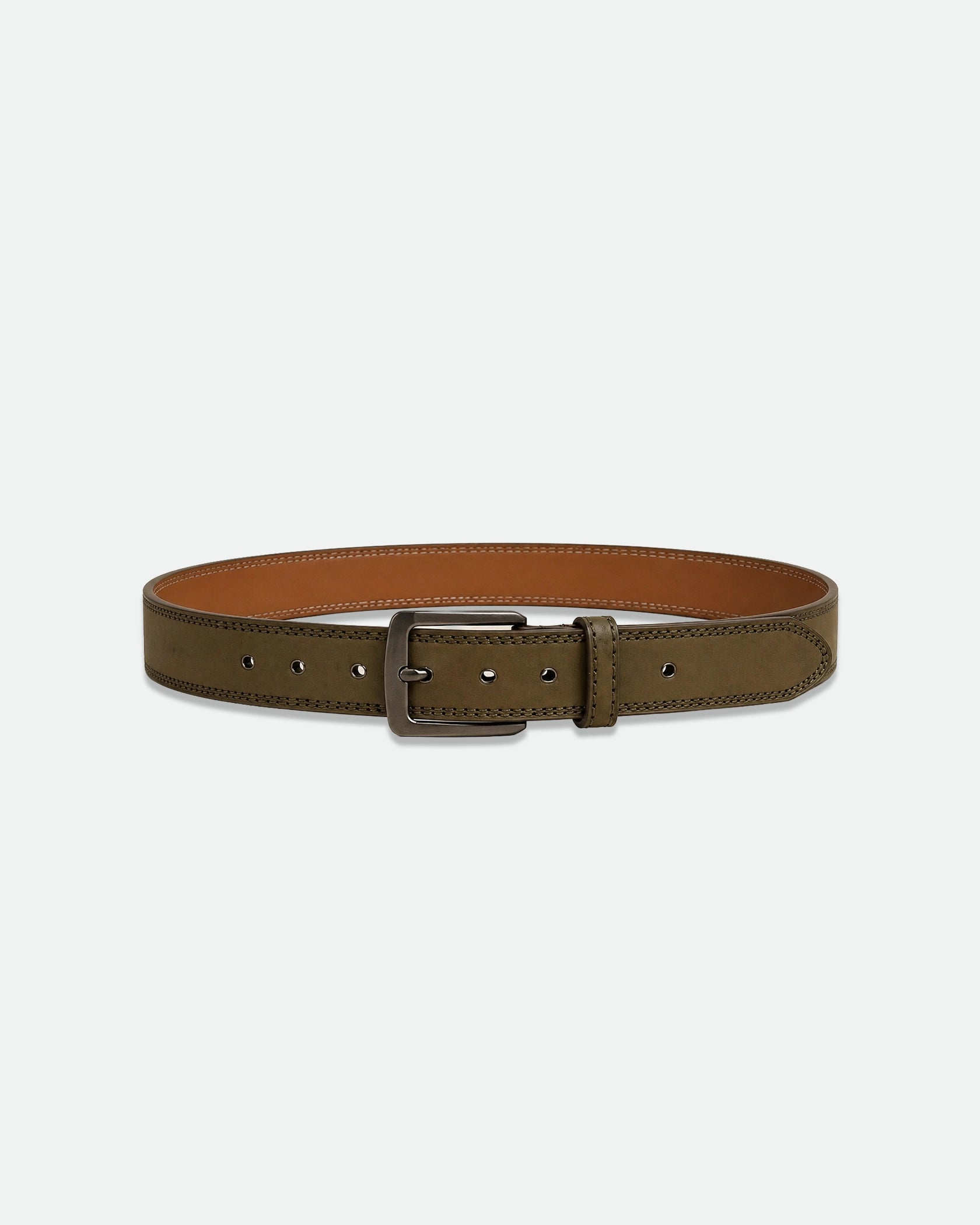 Olive Khaki Nubuck Leather Belt with Tonal Stitching and Gunmetal Buckle 38mm