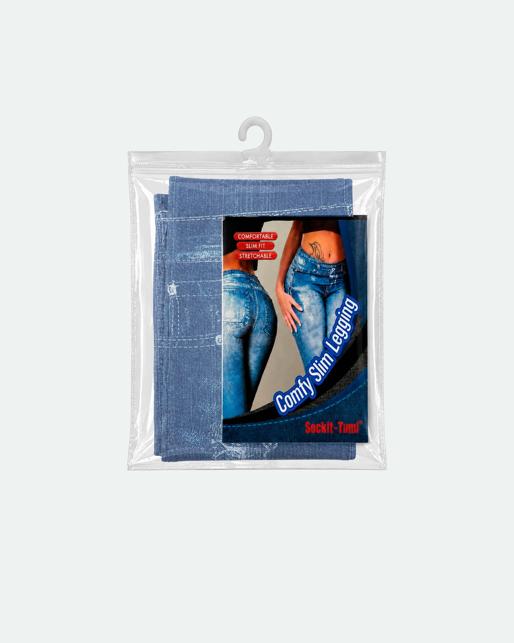 Women's Denim Print Jean Leggings — Distressed Patch Graphic Dark Blue (S-M)