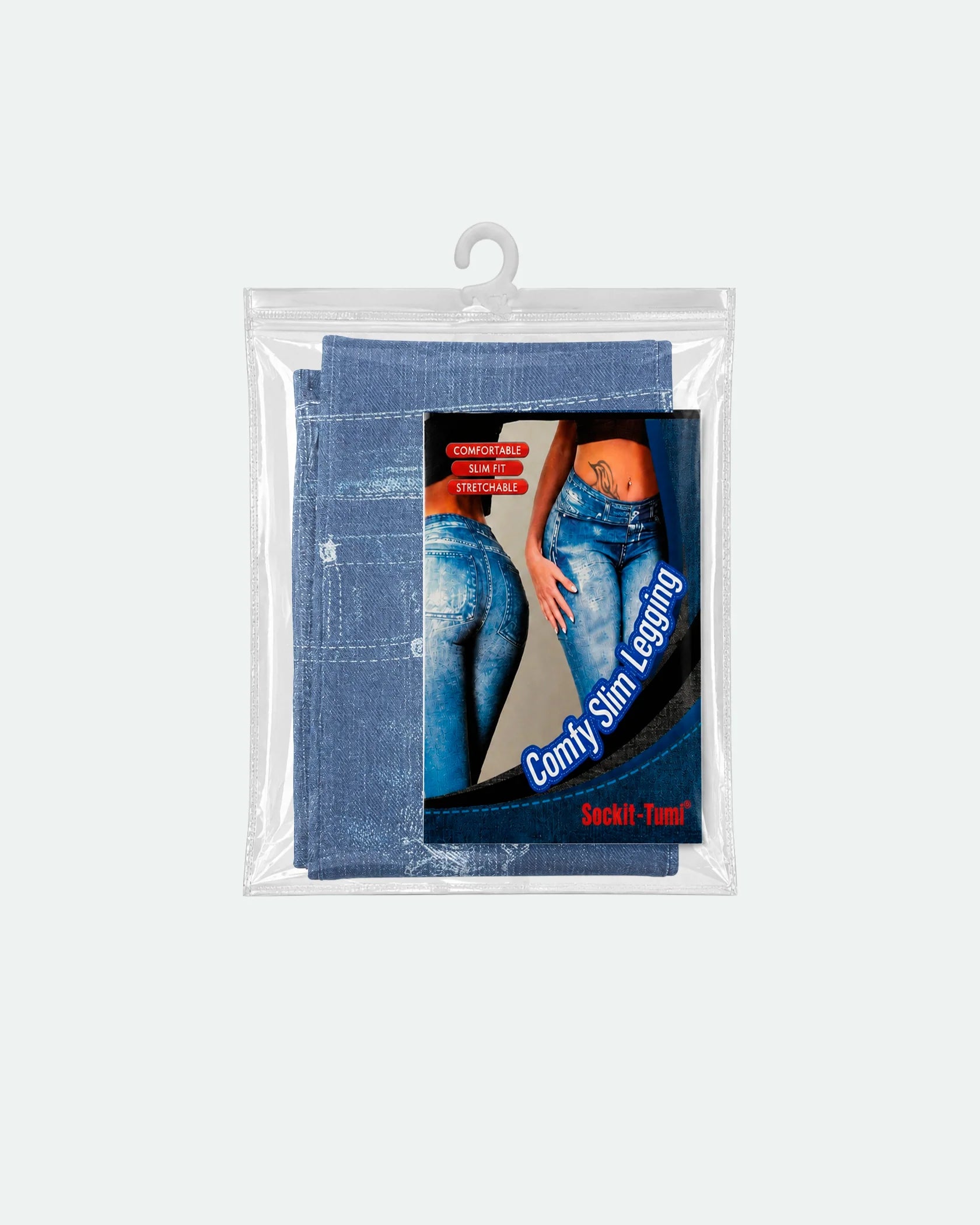 Womens Denim Print Jean Leggings Distressed Patch Graphic S-M - Packaging