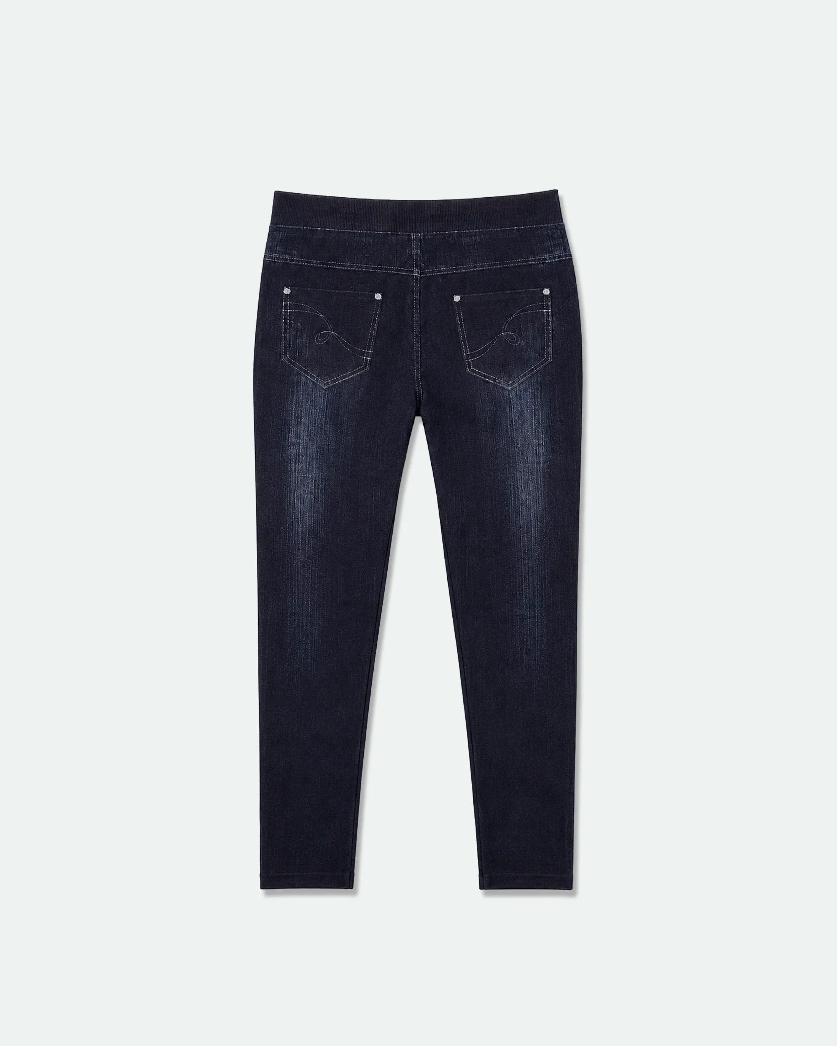 Womens Denim Print Jean Leggings Black Wash S-M - Back
