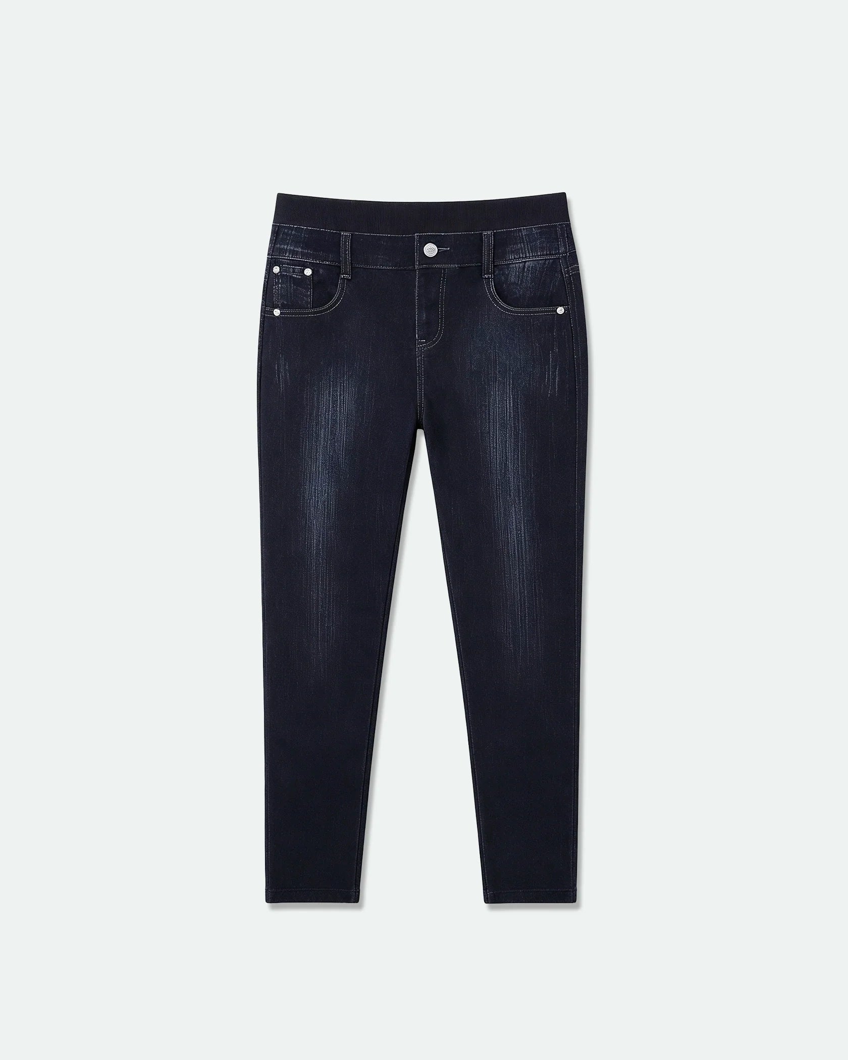 Denim Print Jean Leggings Black Wash L-XL - Front