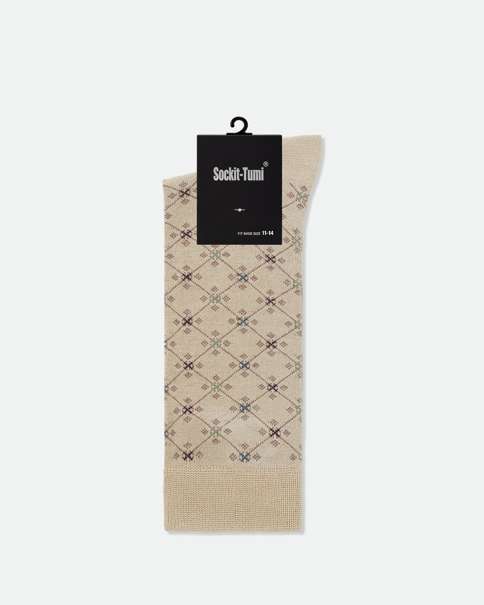 Men's Cotton Patterned Business Dress Socks Diamond Lattice Cream Beige King Size
