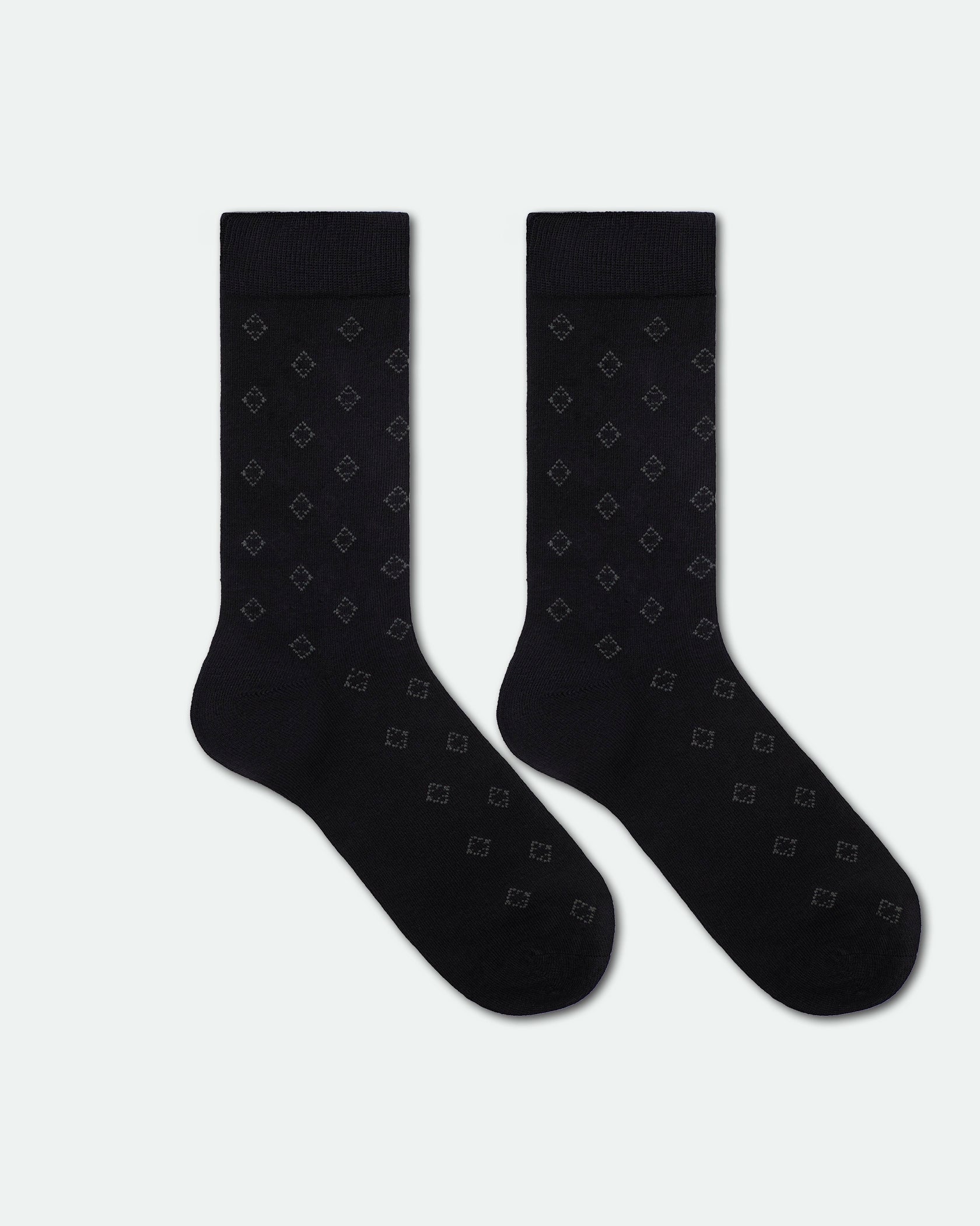 Men's Cotton Patterned Business Dress Socks Diamond Motif Black King Size