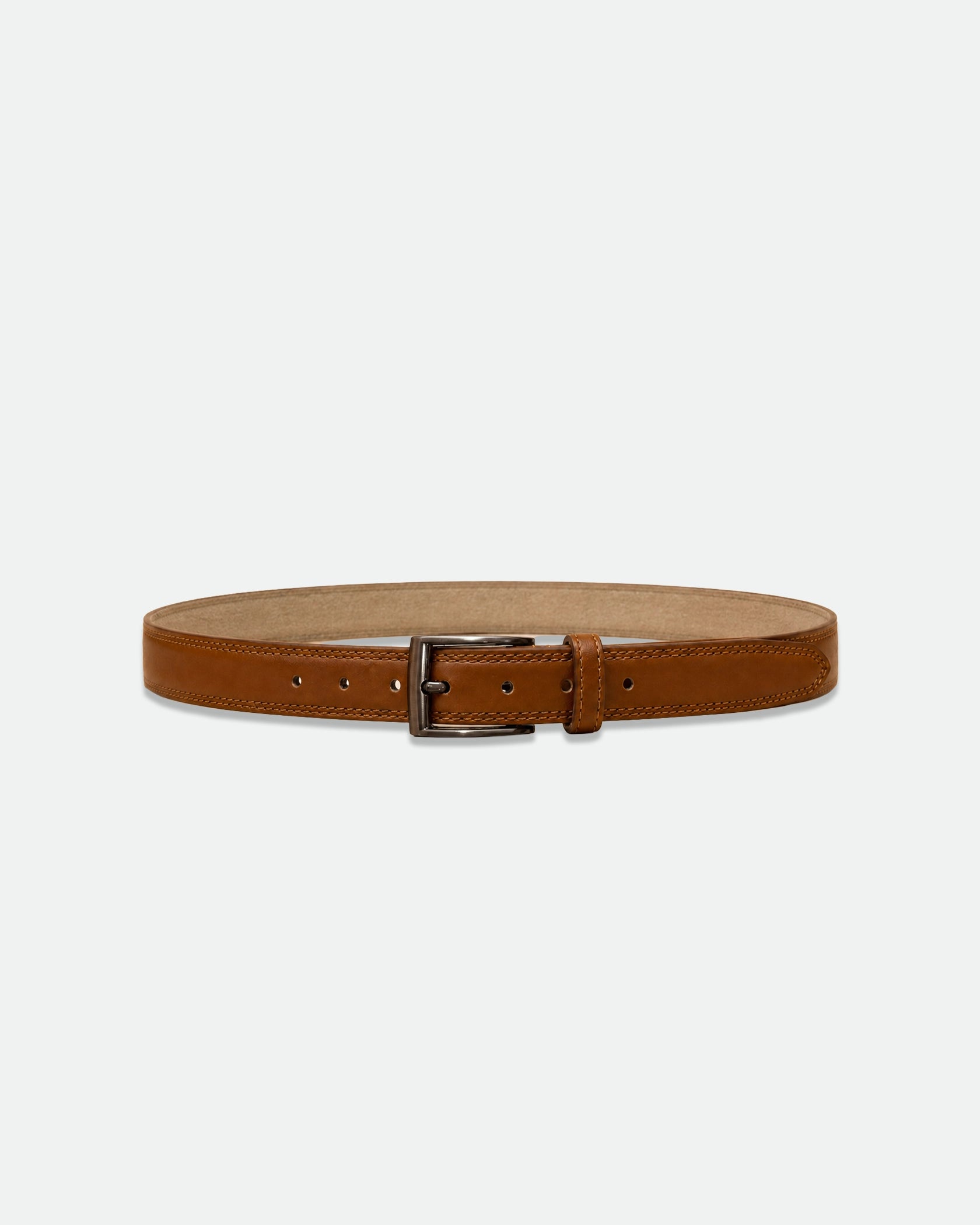 Cognac Leather Belt with Detailed Edge Stitching and Gunmetal Buckle 28mm