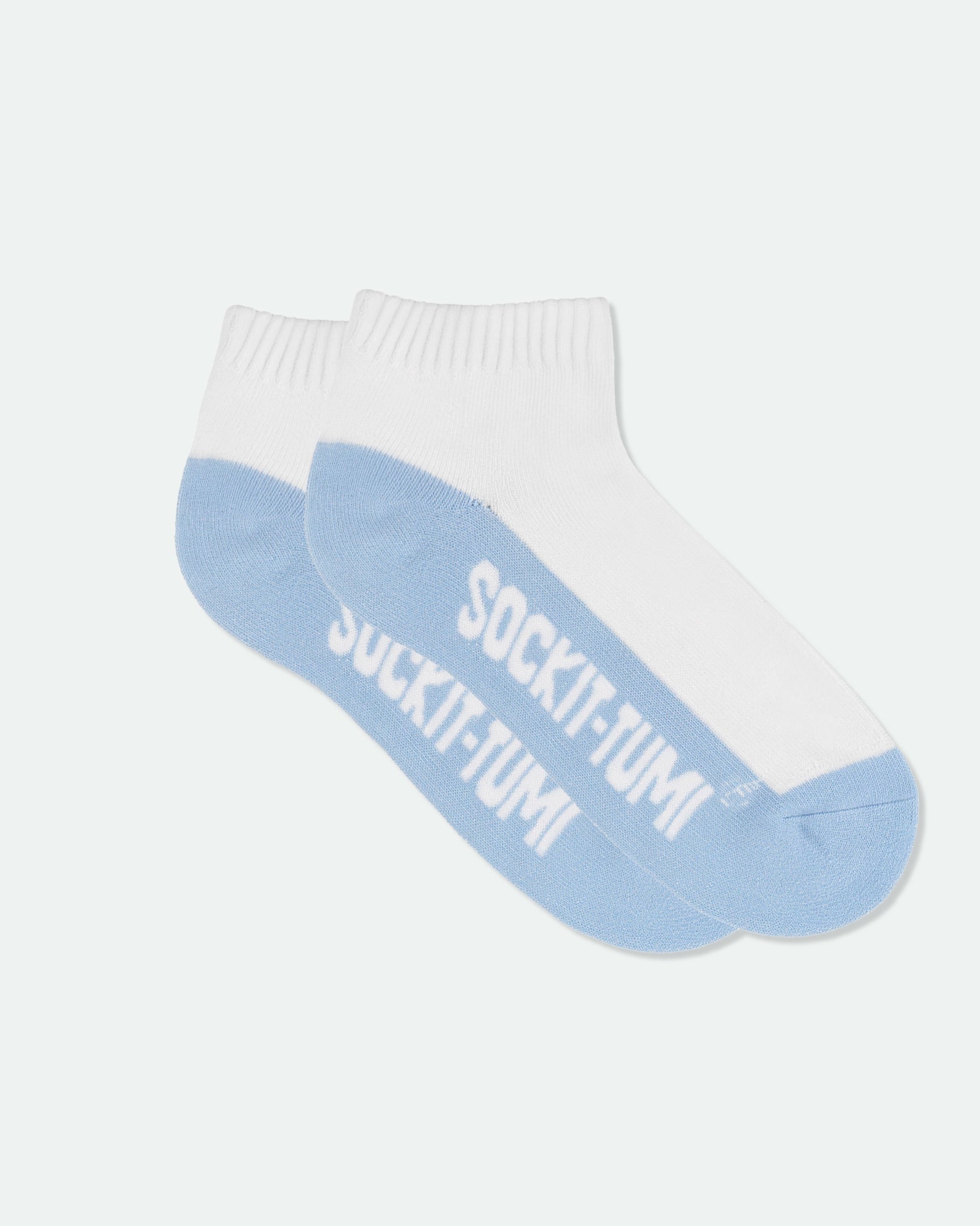 Men's Cotton Half Cushion Two Tone Ankle Sport Socks Light Blue