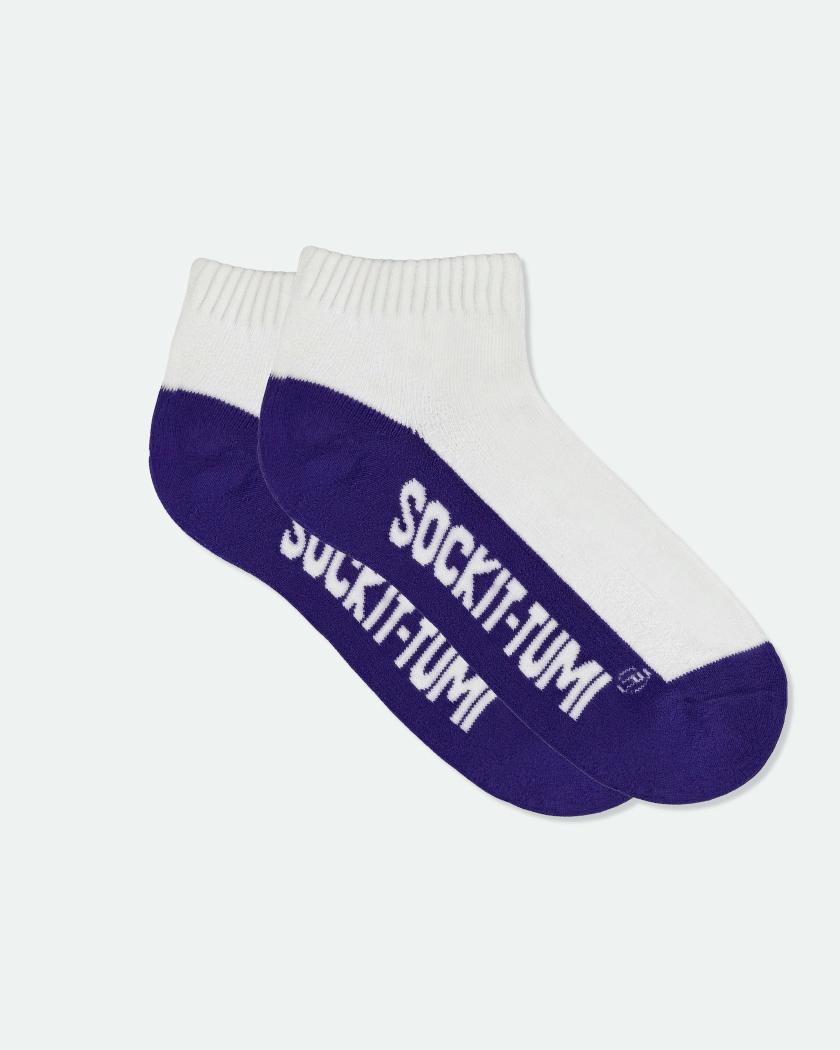 Men's Cotton Half Cushion Two Tone Ankle Sport Socks Dark Purple