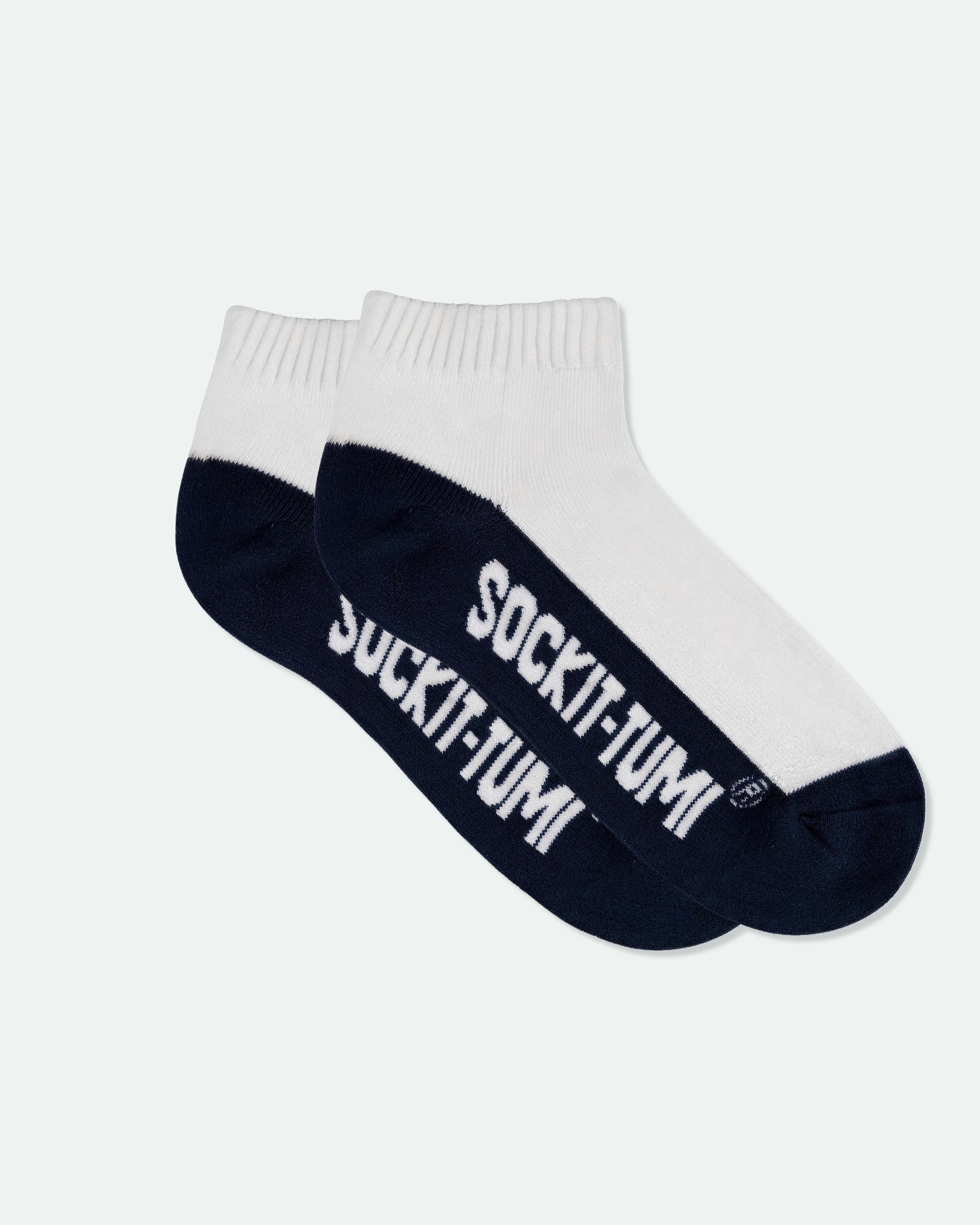 Men's Cotton Half Cushion Two Tone Ankle Sport Socks Navy Blue