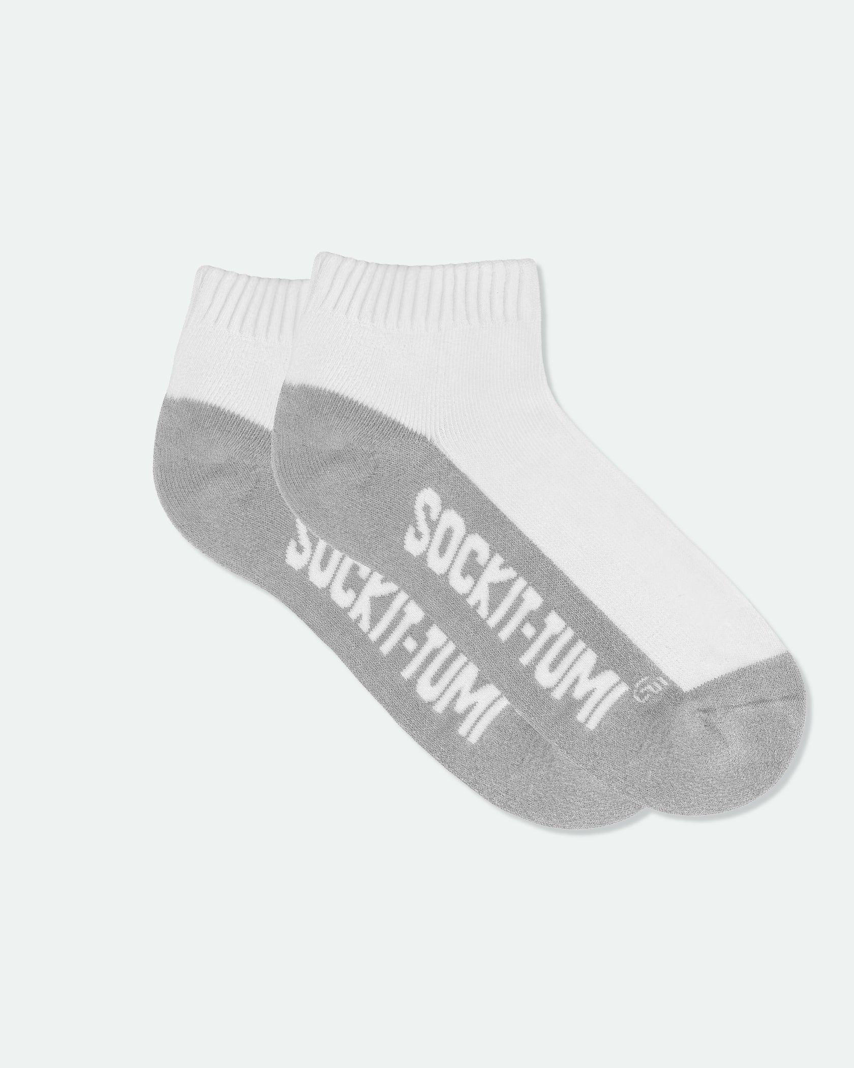 Men's Cotton Half Cushion Two Tone Ankle Sport Socks Light Grey