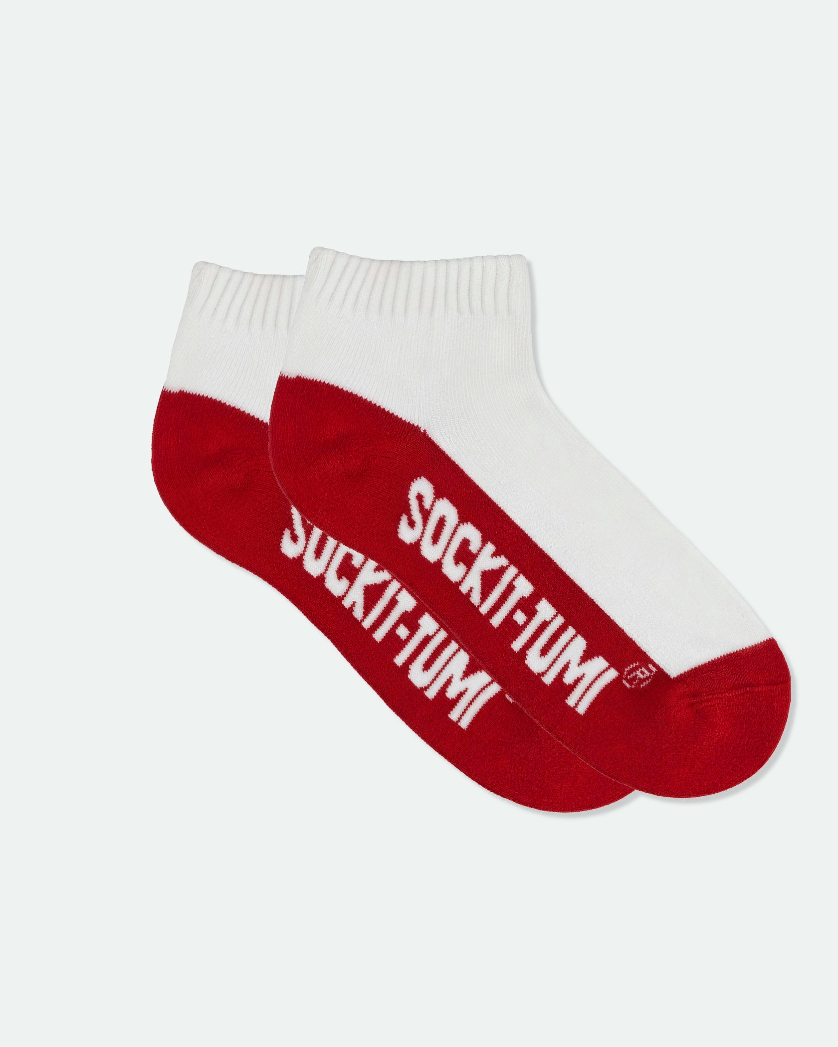 Men's Cotton Half Cushion Two Tone Ankle Sport Socks Red