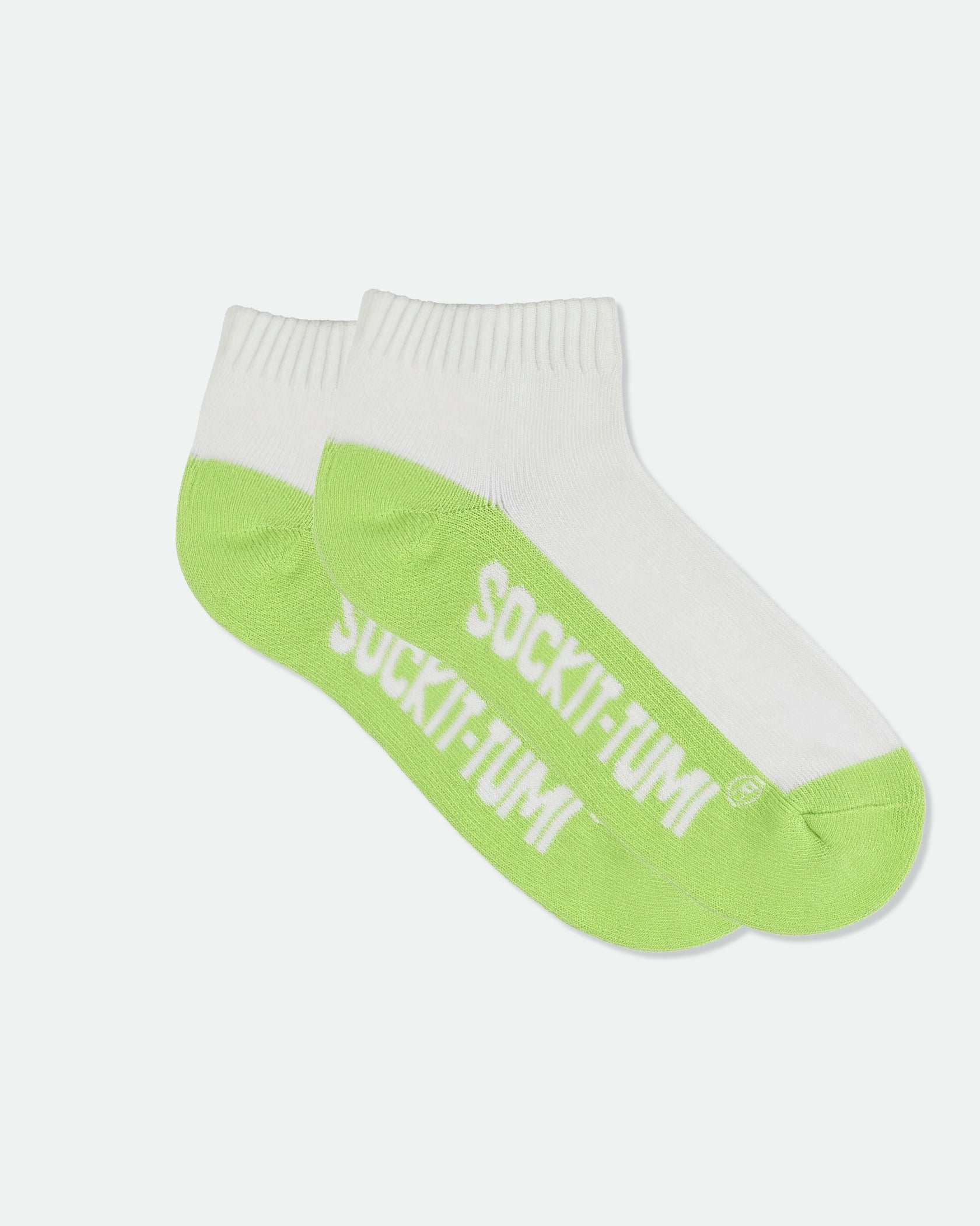Sockit-Tumi Women's Cotton Half Cushion Two Tone Ankle Sports Socks Lime Green