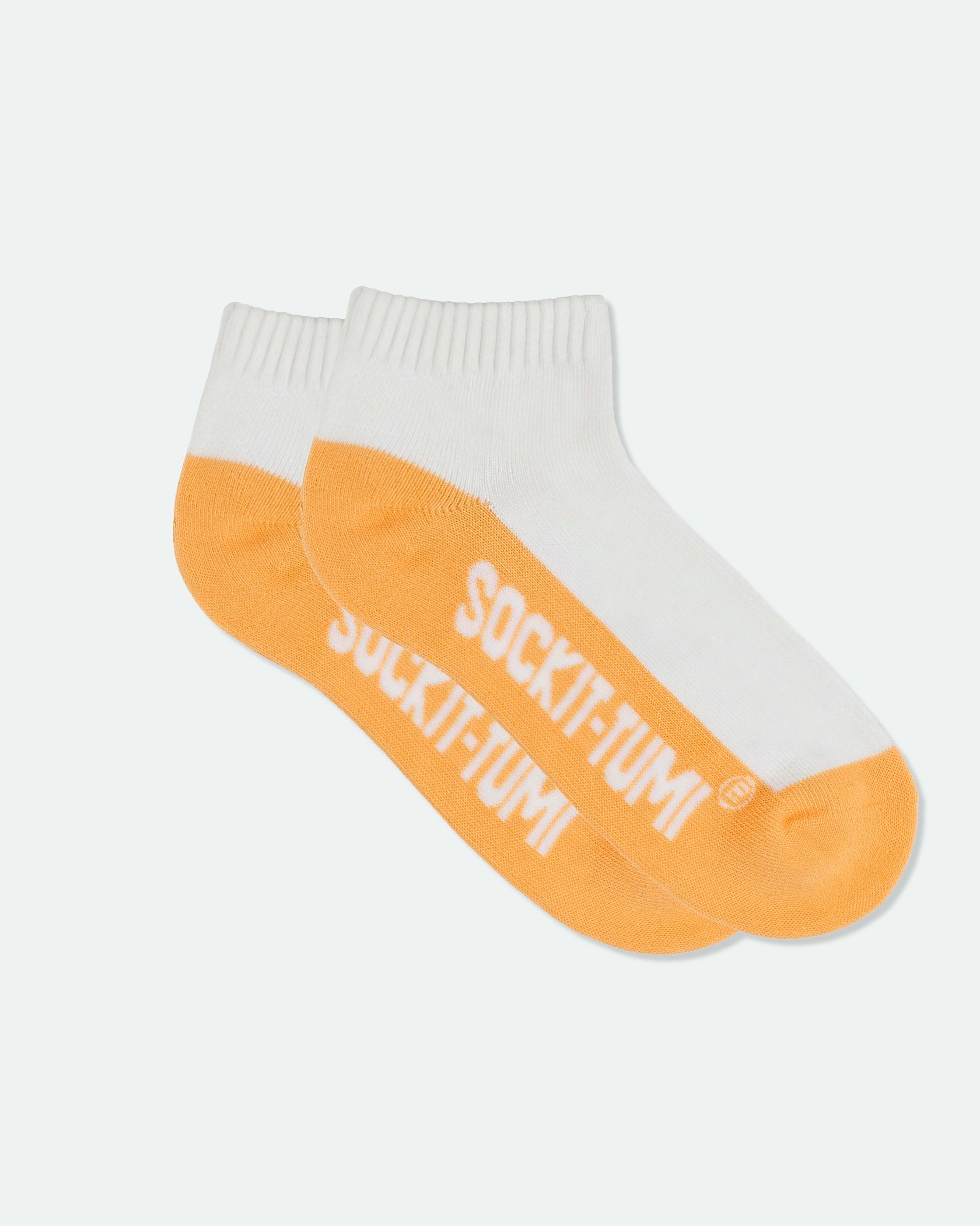 Sockit-Tumi Women's Cotton Half Cushion Two Tone Ankle Sports Socks Orange
