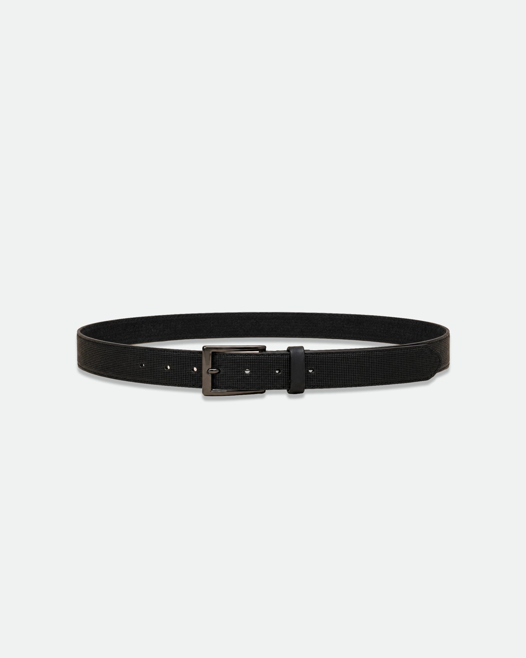 Black Cross-Grain Textured Leather Belt with Gunmetal Buckle 33mm