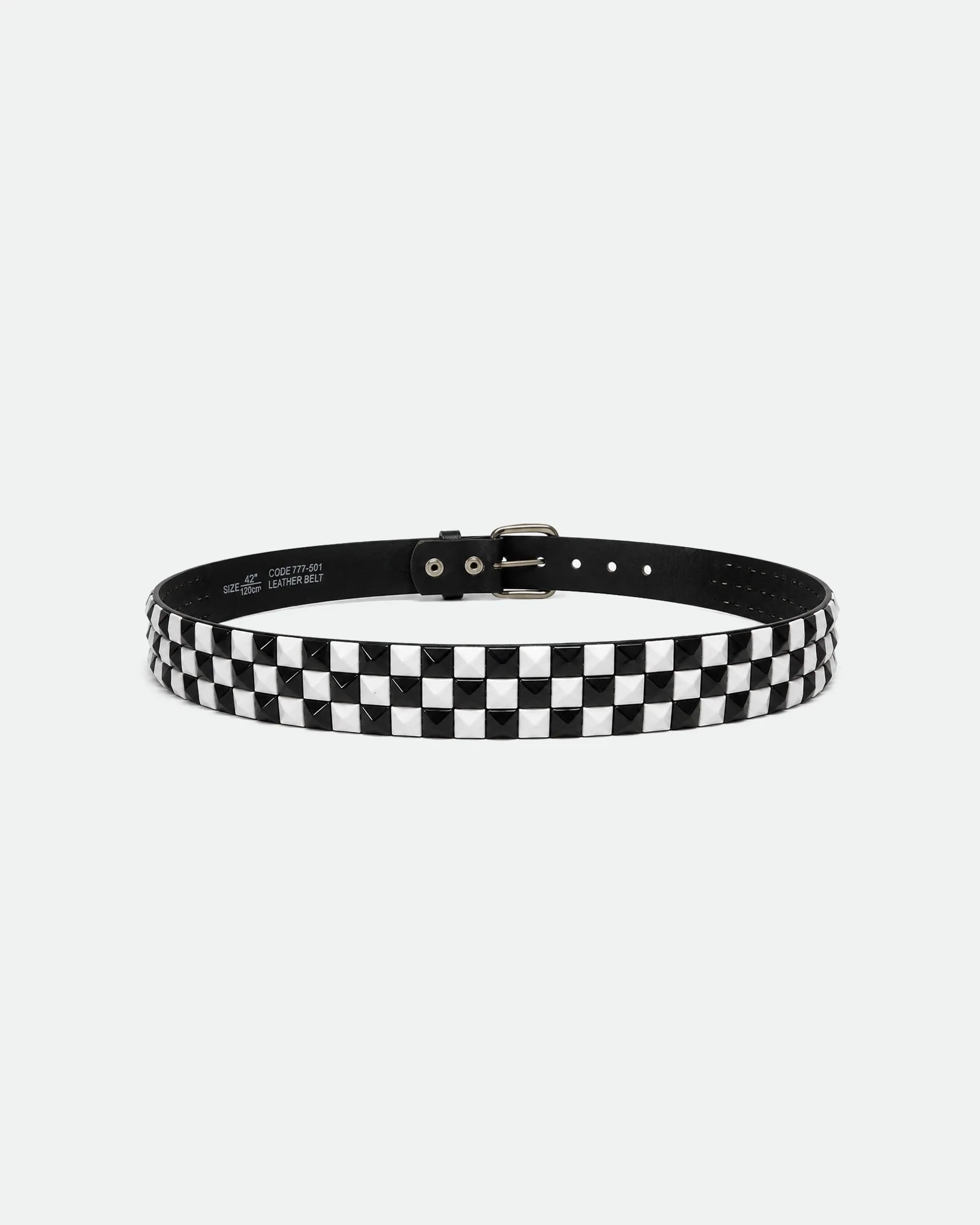 Y2K Tattoo Graphic Belt Black Checkerboard Pyramid Studs 38mm - Back