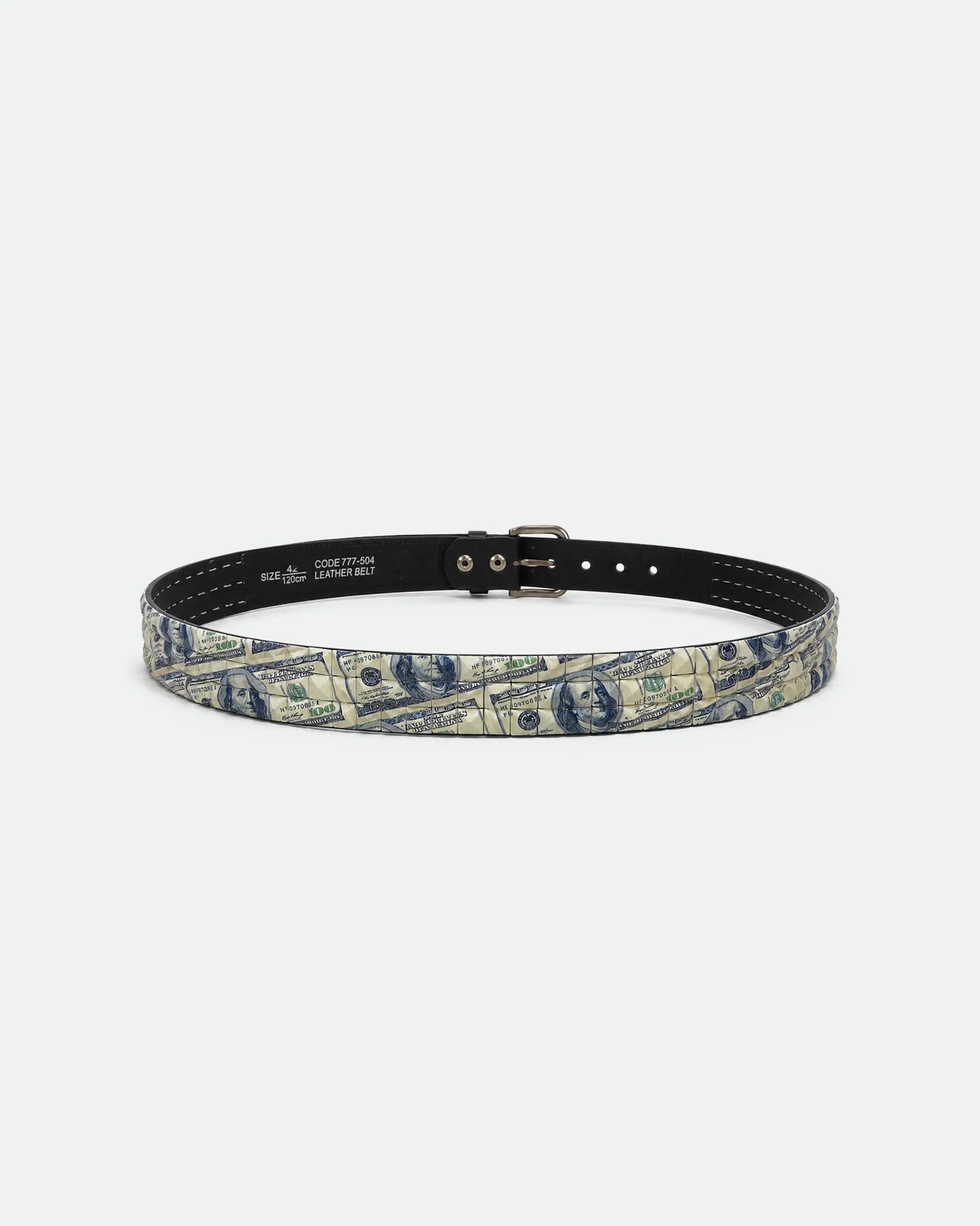 Y2K Tattoo Graphic Belt Black $100 Bill Print 38mm - Back