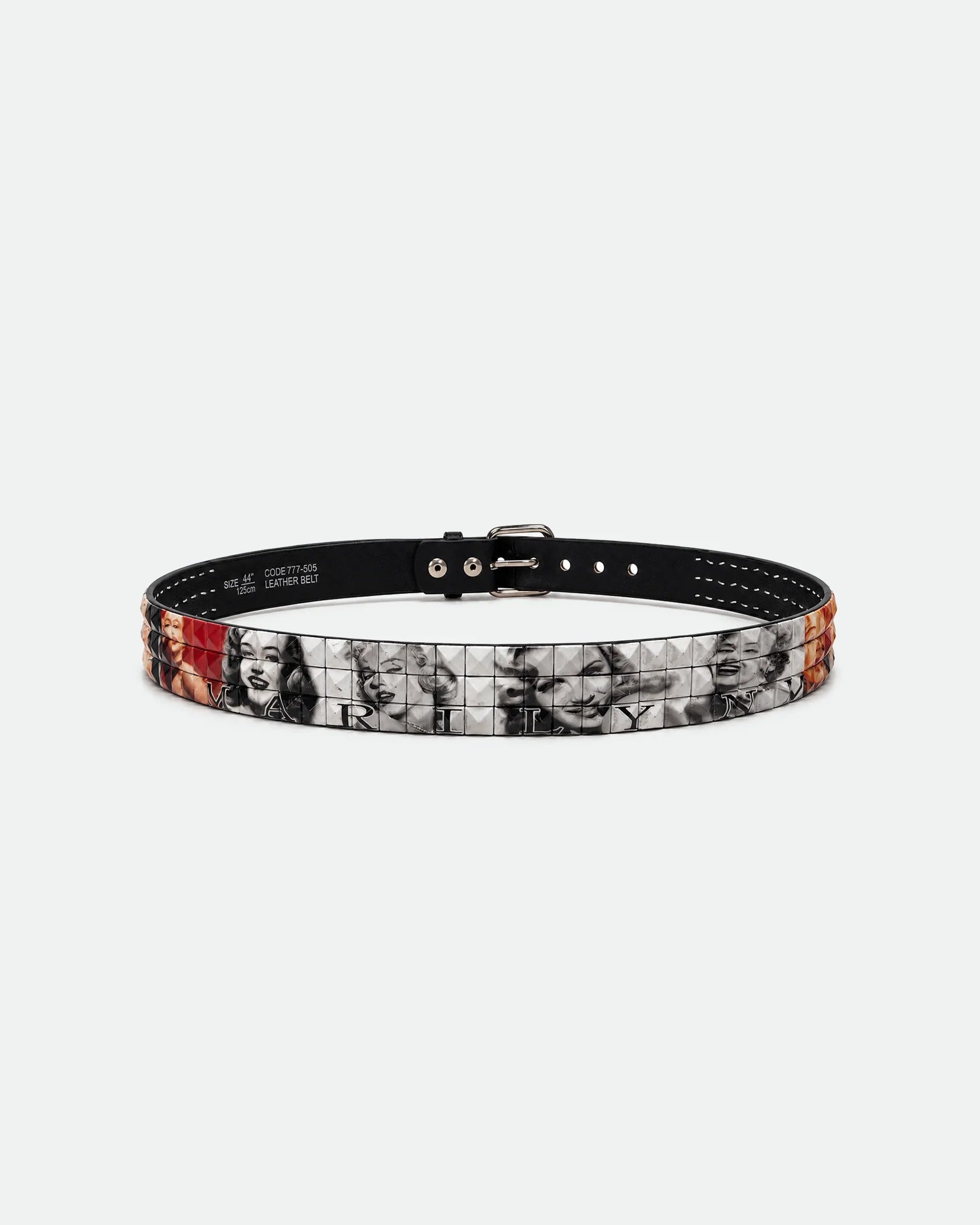 Y2K Tattoo Graphic Belt Black Marilyn Monroe Mosaic Tile 38mm - Back