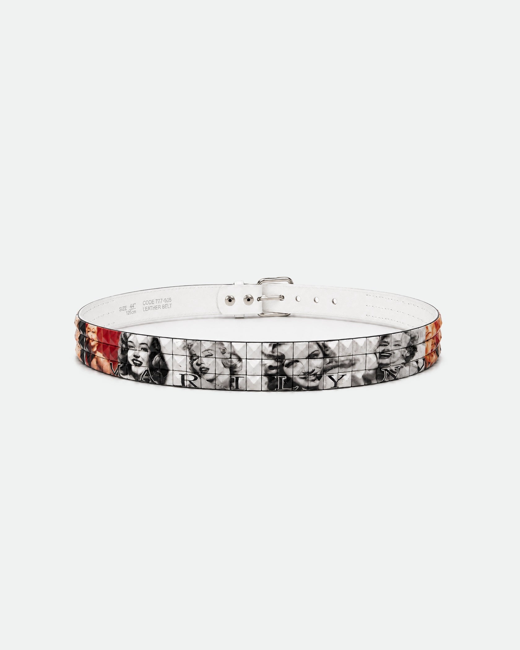Y2K Tattoo Graphic Belt – White Marilyn Monroe Photo-Print Tile Panels 38mm