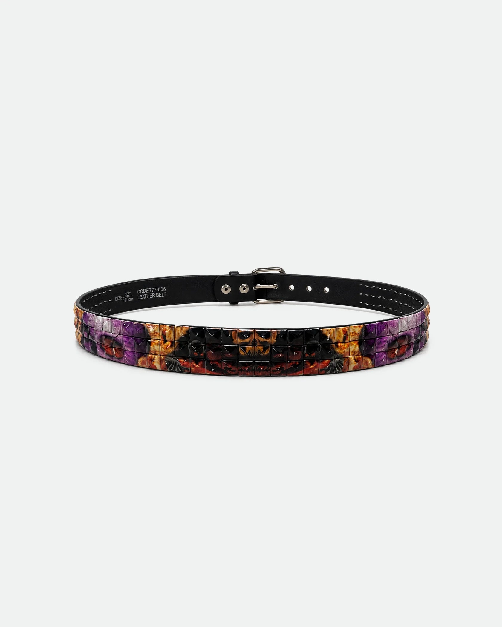 Y2K Tattoo Graphic Belt Black Fire Flame Print 38mm - Back