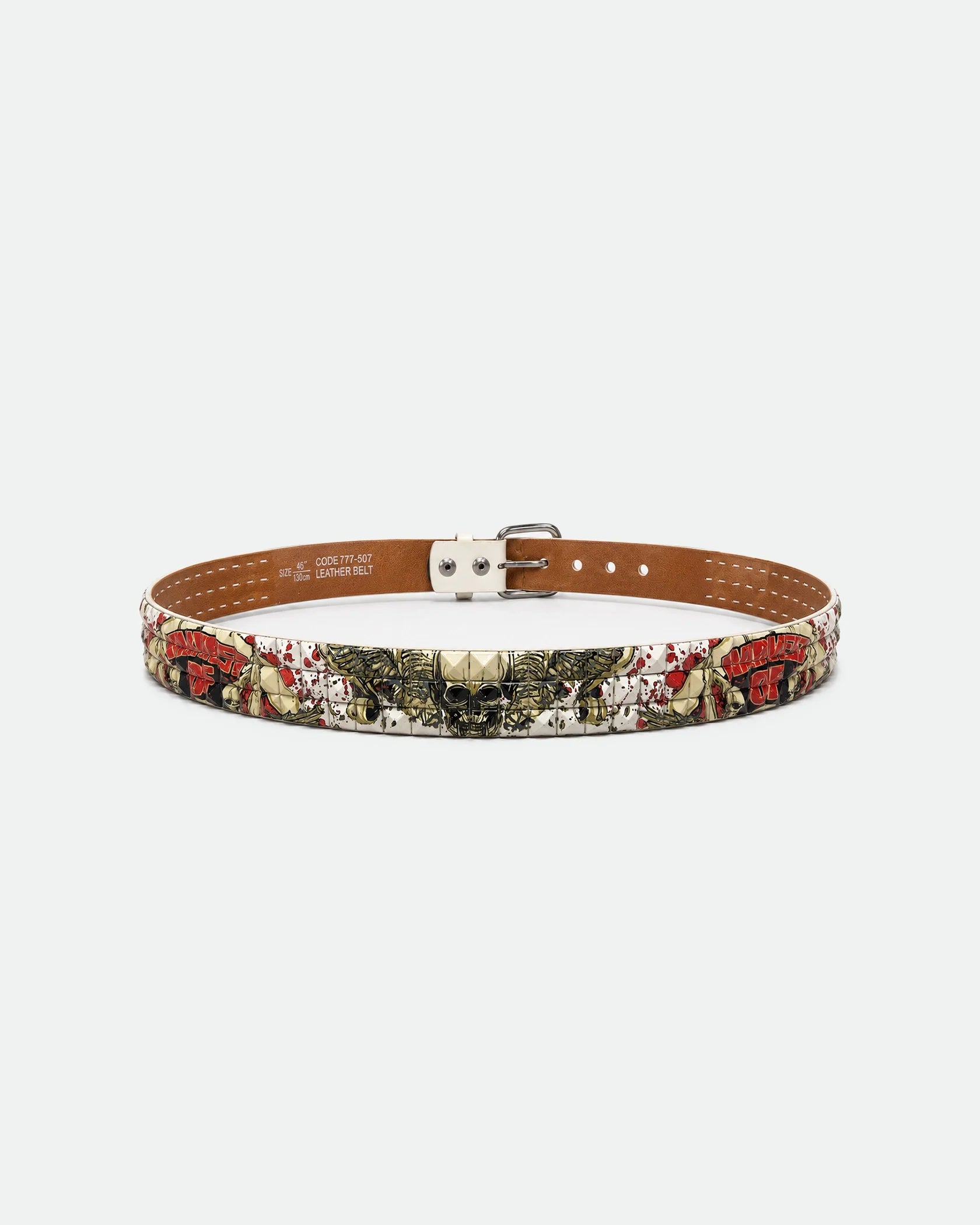 Y2K Tattoo Graphic Belt White Skull Plaque 38mm - Back
