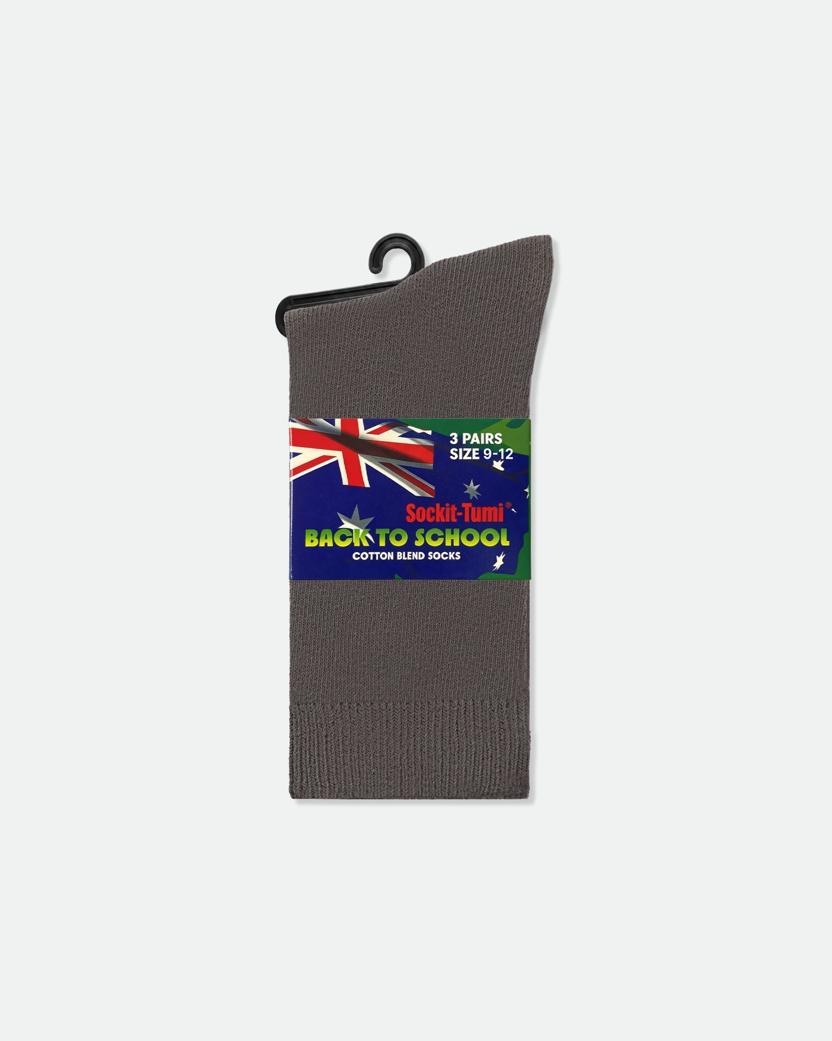 Kids Australian School Socks Crew Length Pack of 3 Grey