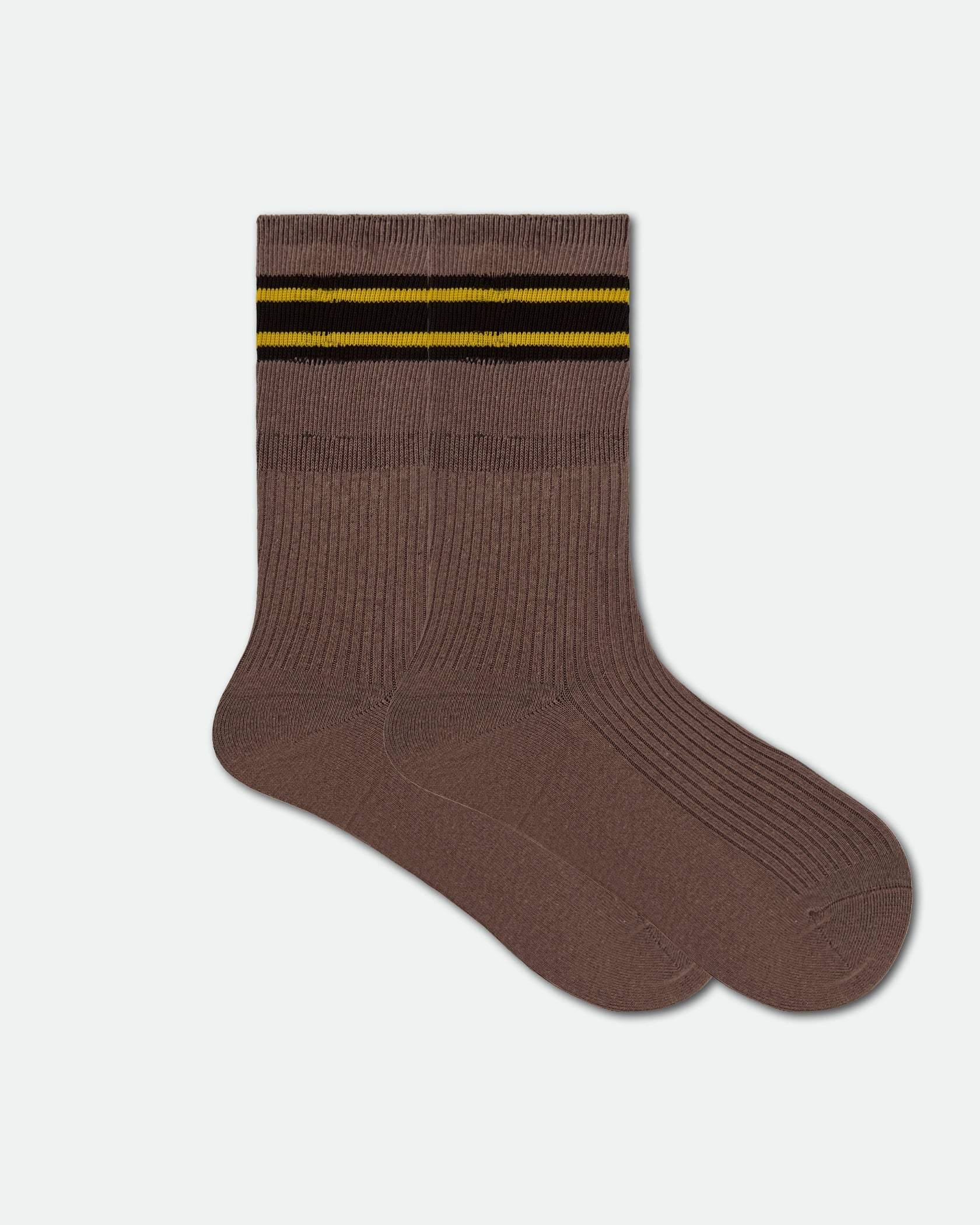 Sockit-Tumi Custom School Socks Mocha Brown with Yellow and Dark Brown Stripes