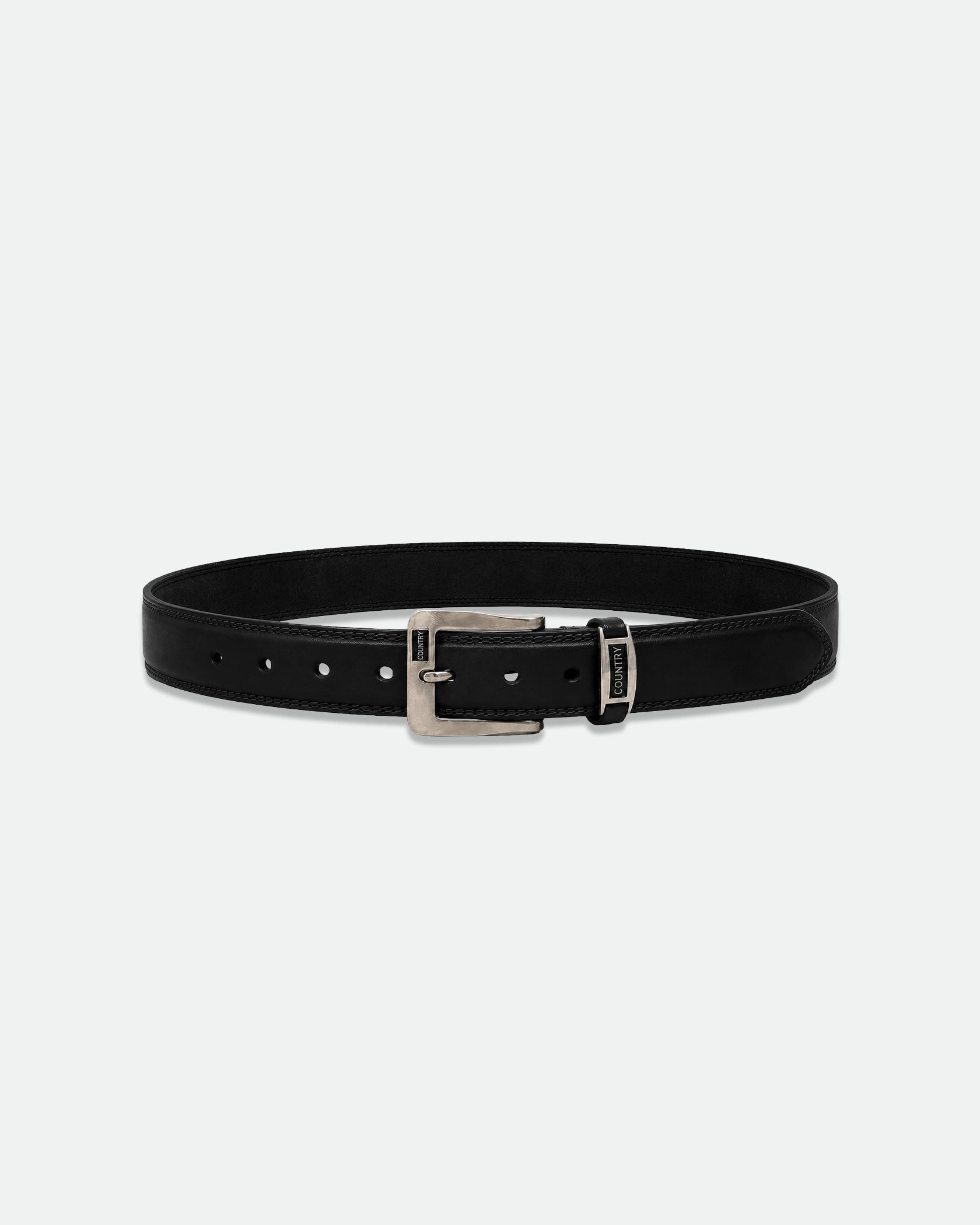 Black Leather Country Branded Belt with Antique Silver Buckle 38mm