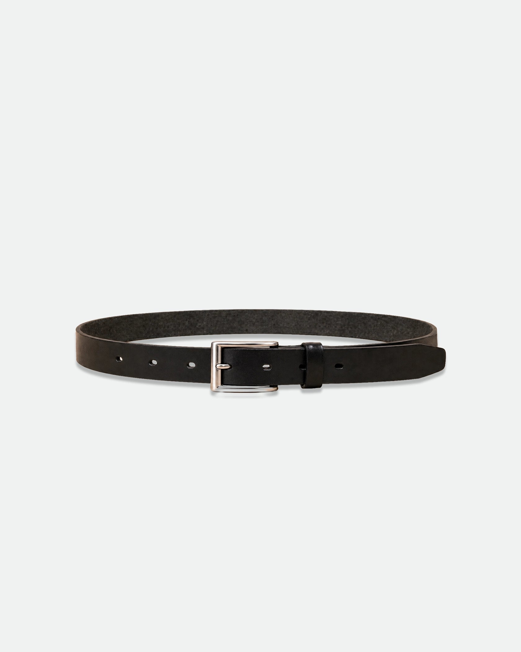 Slim Black Smooth Leather Belt with Polished Silver Buckle 28mm