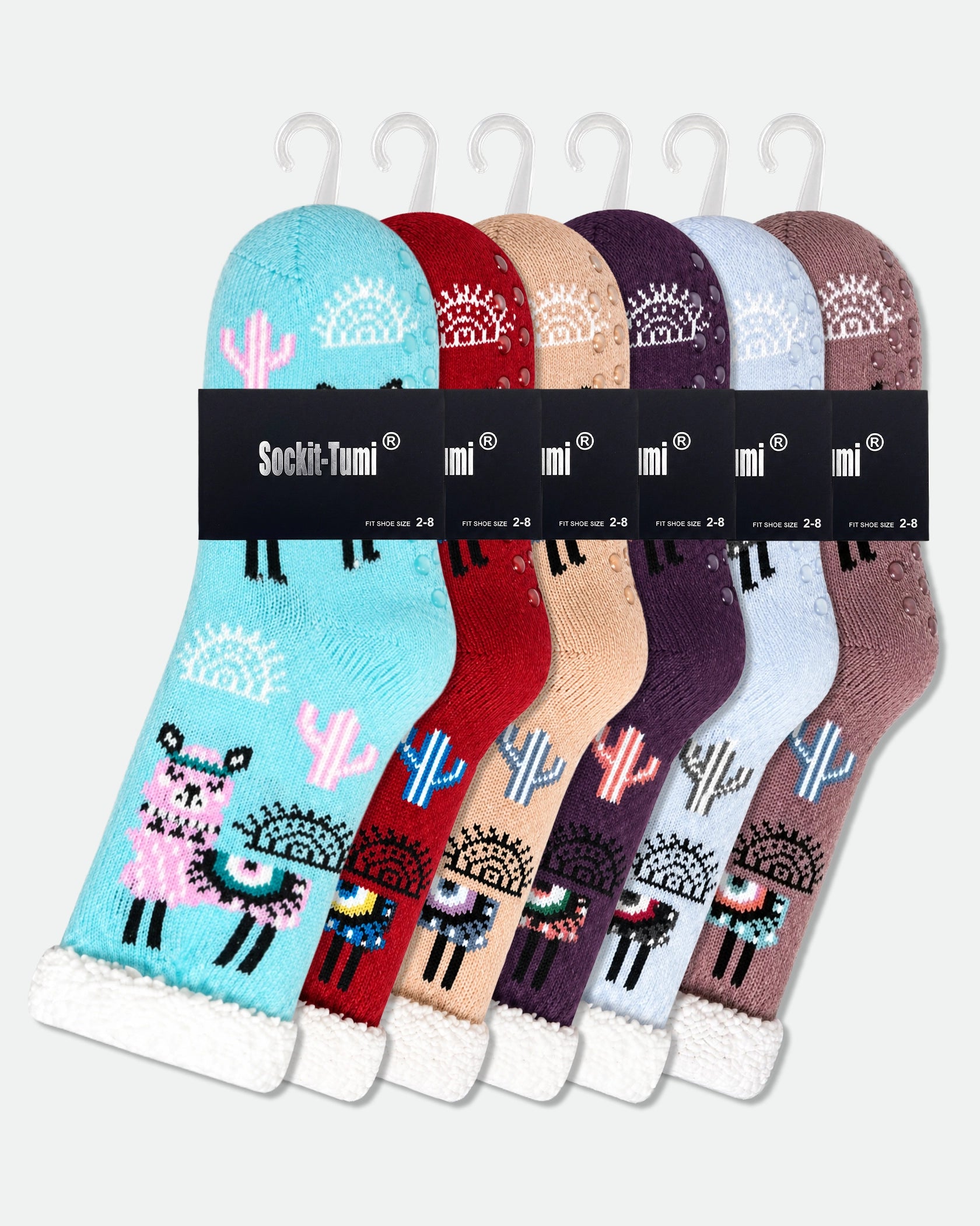 Women’s Sherpa-Lined Soft Non-Slip Thermal Winter Lounge Socks Alpaca — 6 Designs (2 Pairs Each)