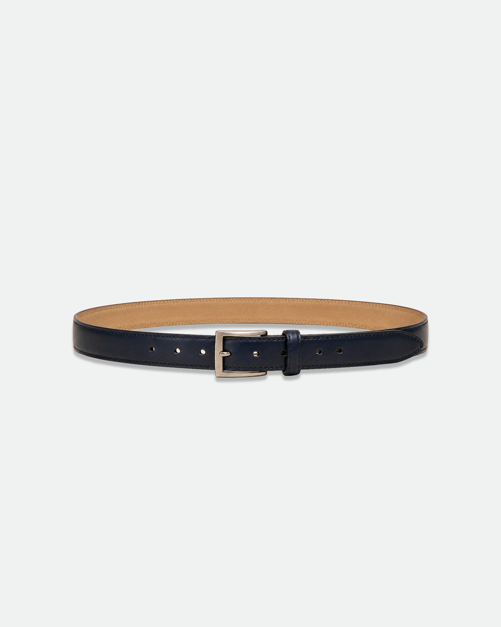 Slim Navy Smooth Leather Belt with Brushed Silver Buckle 28mm