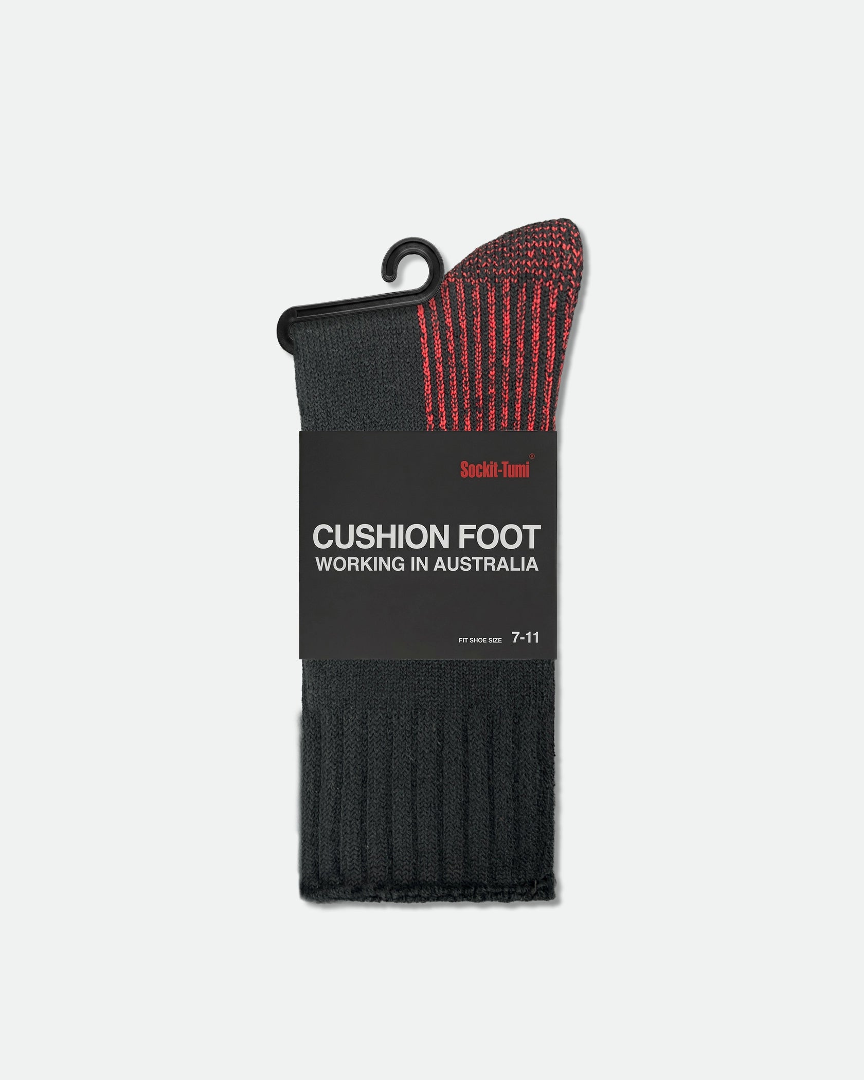 Sockit-Tumi Men's Thermoregulating Inner Cushioning Wool Work Socks Black Red
