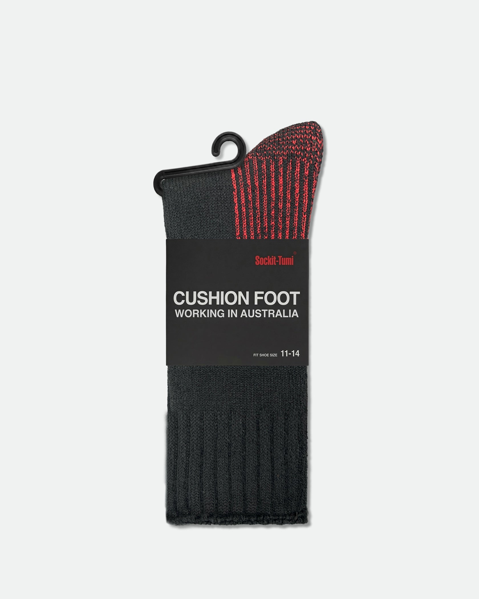 Sockit-Tumi Men's Thermoregulating Inner Cushioning Wool Work Socks King Size Black Red