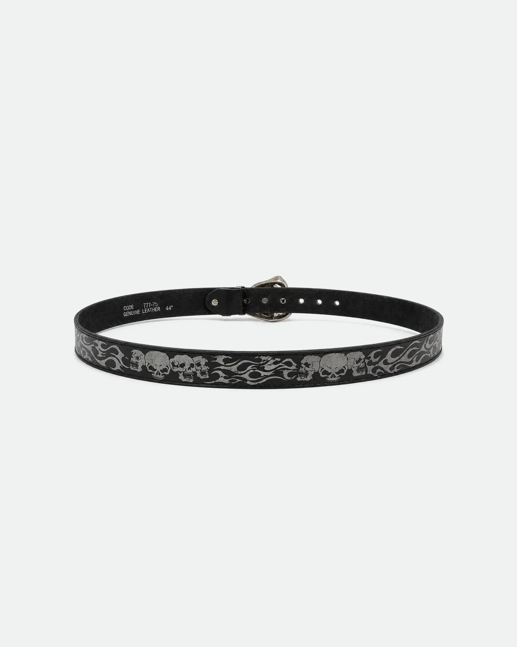 Black Skull Flame Studded Belt Grim Reaper Buckle 38mm - Back