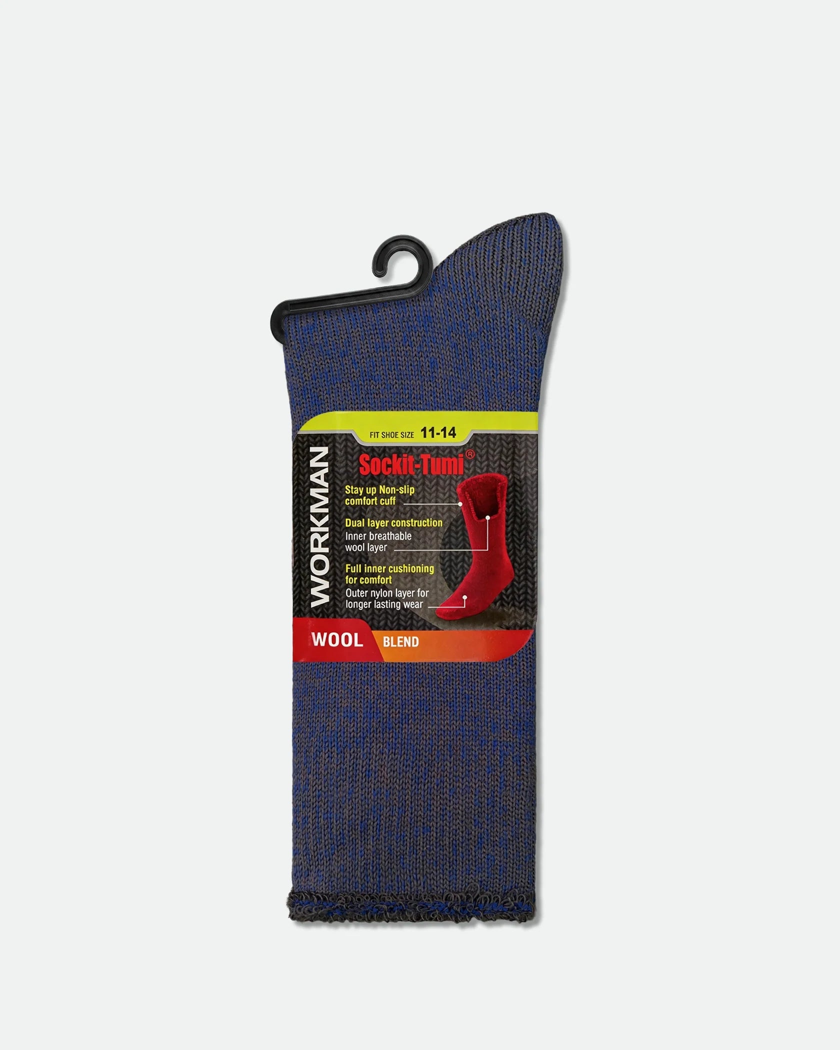 Mens Workman Wool Work Socks King Size Blue Grey Marle 11-14 - Packaging
