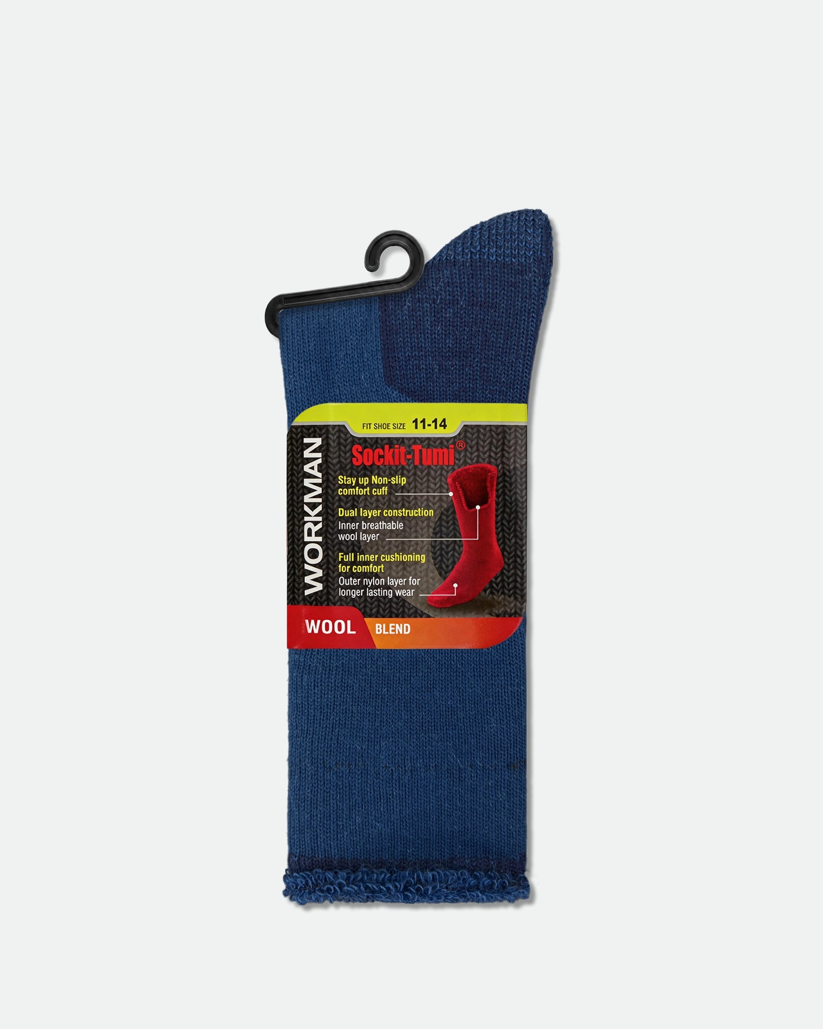 Sockit-Tumi Men's Thermoregulating Inner Cushioning Wool Work Socks King Size Navy Blue