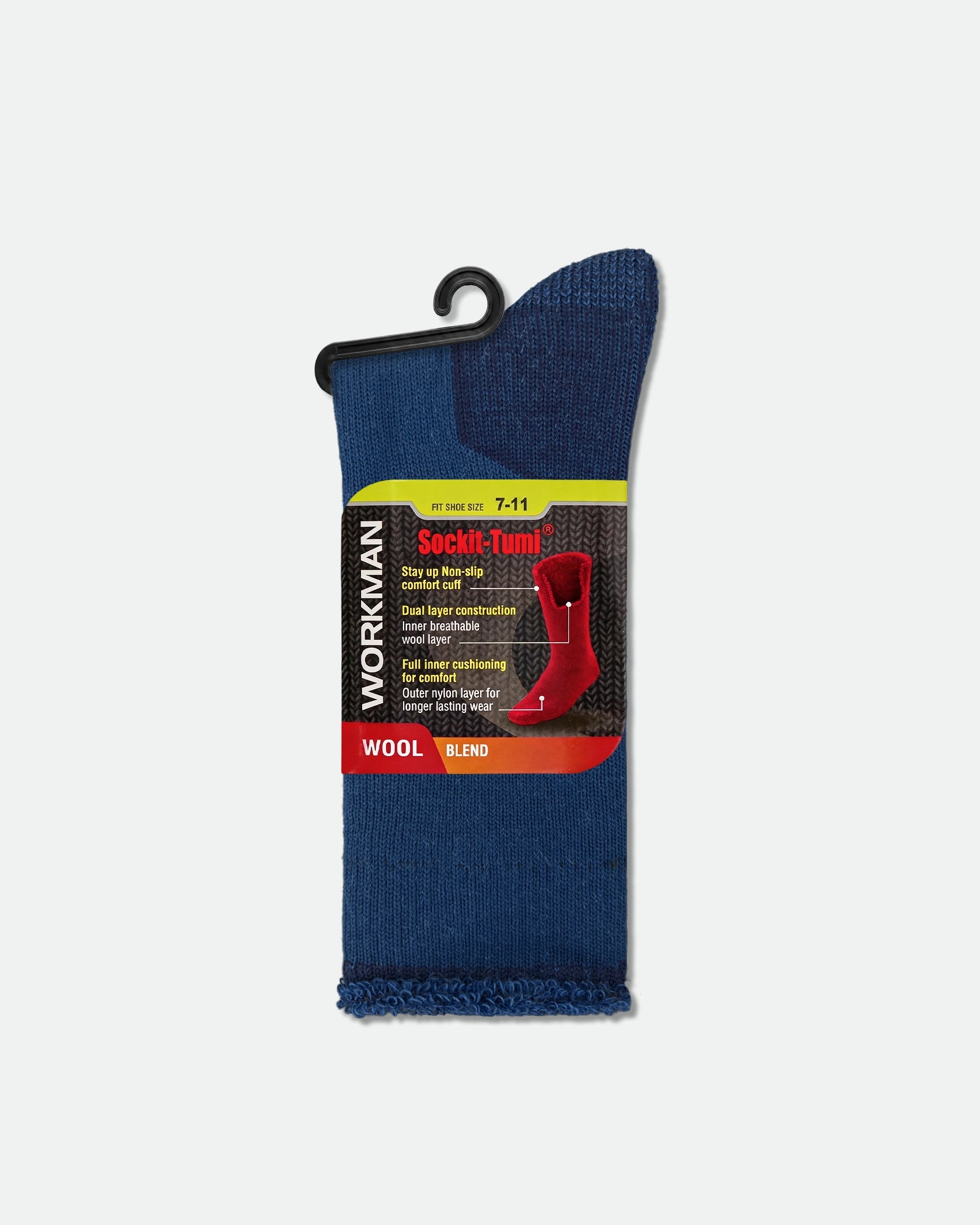 Sockit-Tumi Men's Thermoregulating Inner Cushioning Wool Work Socks Navy Blue